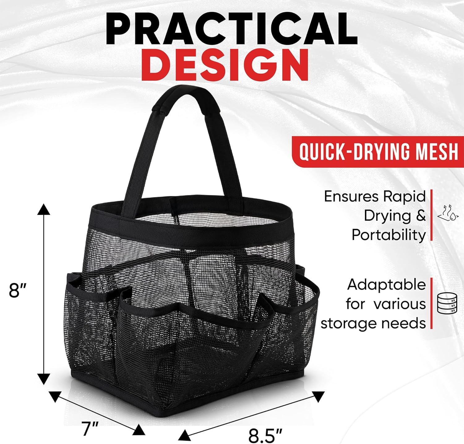 Shower Caddy Mesh - 9 Pocket Portable Bathroom Organizer Tote for Travel, Gym & Dorm - Collapsible Small Shower Caddy Bag to Hold Toiletries & Essentials Black