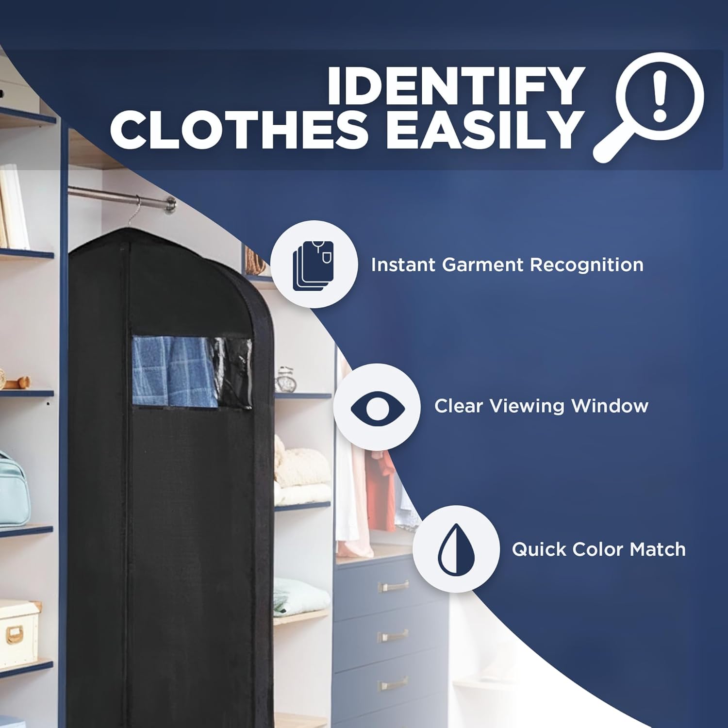Garment Bag for Hanging Clothes - Travel Suit Bag Closet Covers for Men and Women - Long Dress, Mens Jackets, Coats, Shirts, Dance Clothing Protector, Zipper Hanger Wardrobe Dust Cover 42 Inch
