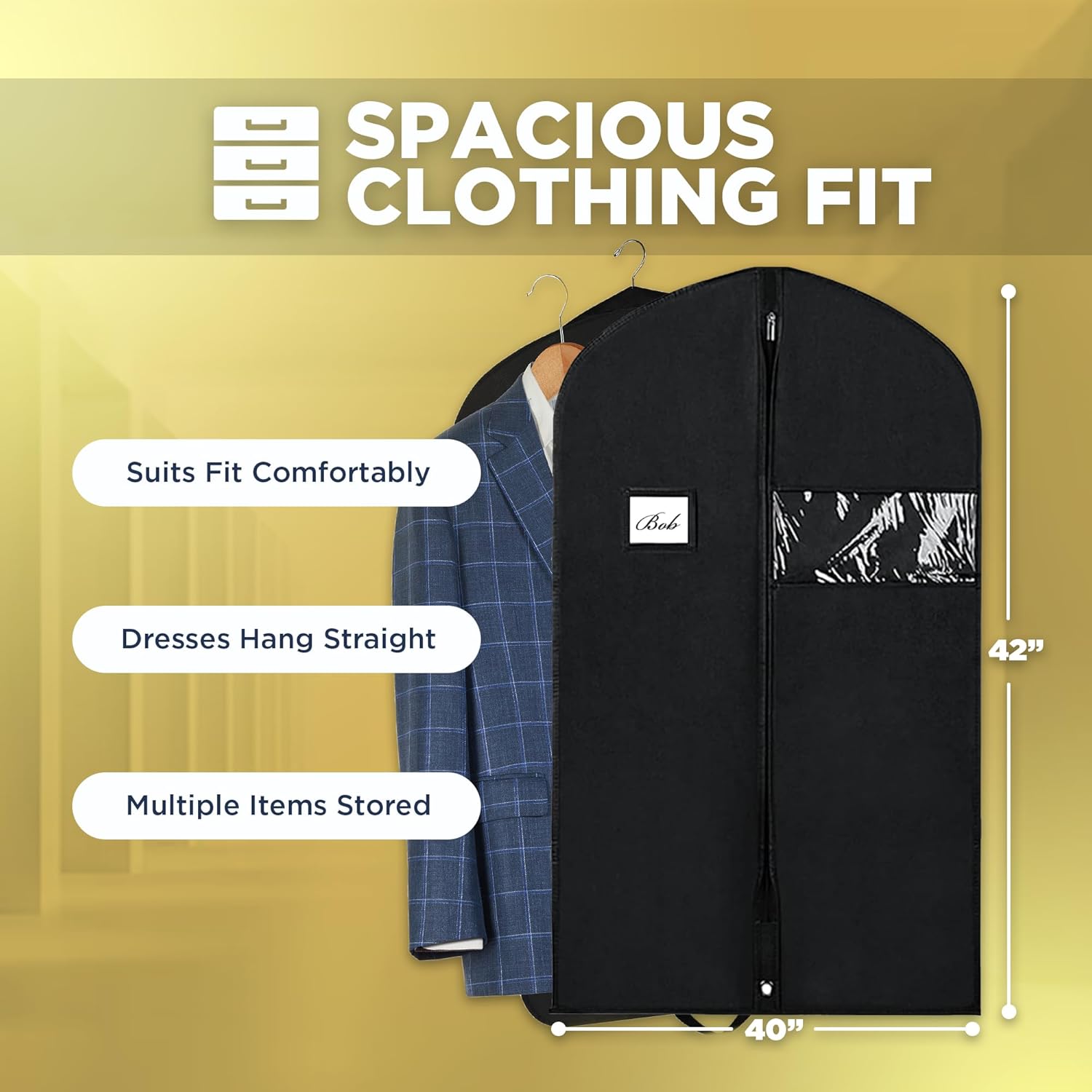 Garment Bag for Hanging Clothes - Travel Suit Bag Closet Covers for Men and Women - Long Dress, Mens Jackets, Coats, Shirts, Dance Clothing Protector, Zipper Hanger Wardrobe Dust Cover 42 Inch