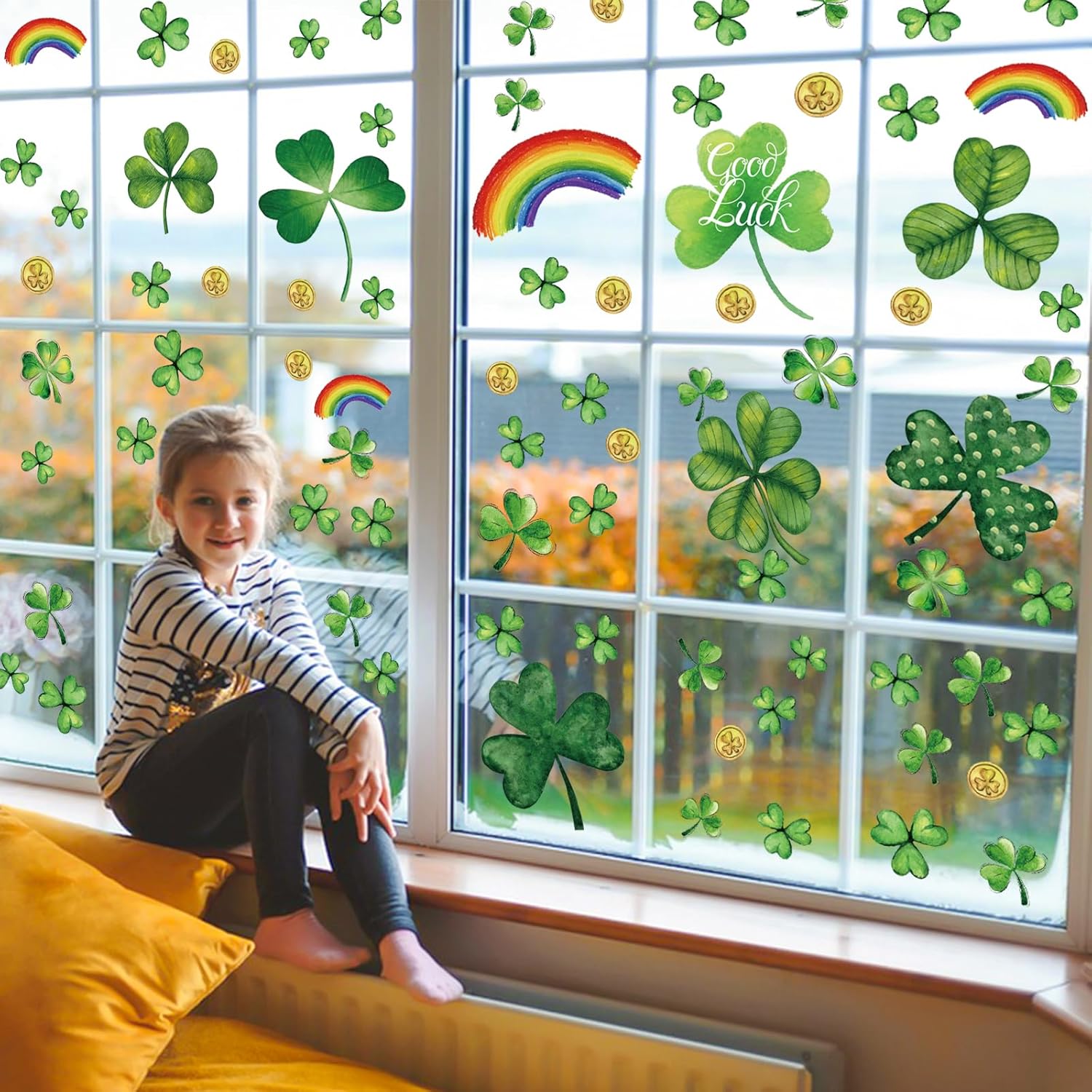 St Patricks Day Decorations,St Patricks Day Window Clings 122 PCS Reusable Spring Window Clings for St Patrick's Day Decor Shamrock Stickers Party Supplies for Kids School Home Office.