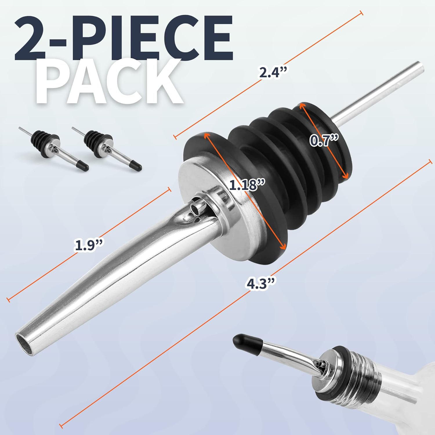 Zulay 2 Pack Stainless Steel Liquor Pourers with Rubber Dust Caps - Tapered Spout Liquor Bottle Pourers for Alcohol - Pour Spout For Liquor Bottles, Olive Oil Dispensers, Syrup, Vinegar, Juice