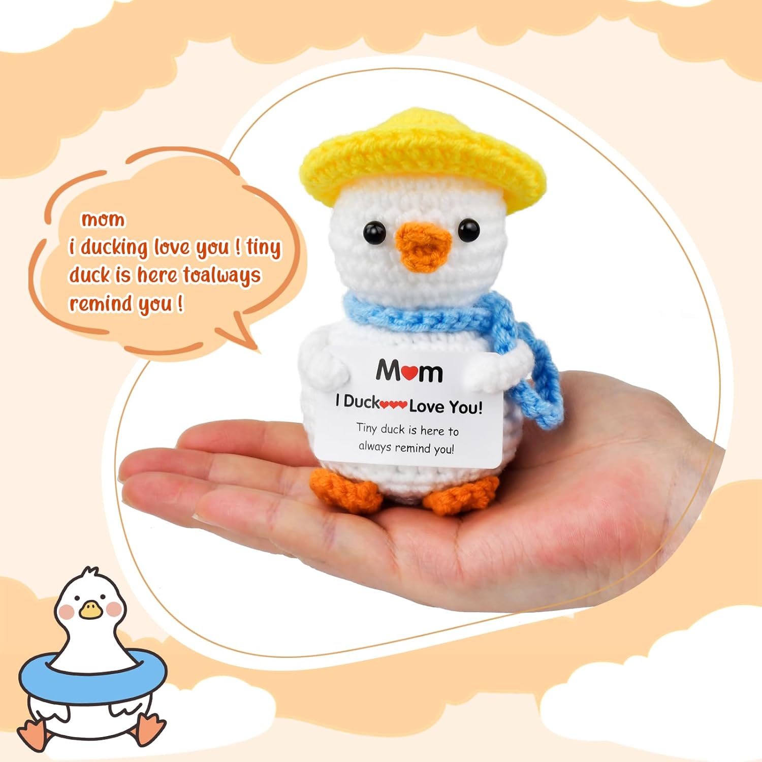 Gifts for Mom,Birthday Valentines Day Gifts for Women,Stocking Stuffers for Women I Duck Love You Mom Handmade Crochet Funny Cool Cute Small Duck