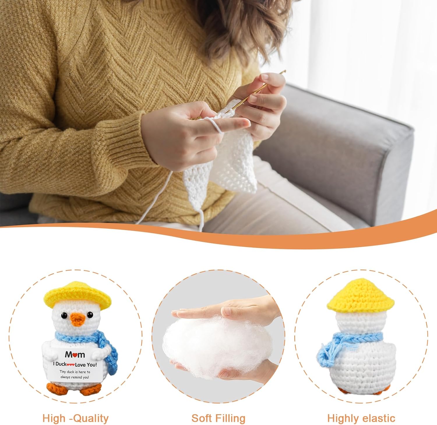 Gifts for Mom,Birthday Valentines Day Gifts for Women,Stocking Stuffers for Women I Duck Love You Mom Handmade Crochet Funny Cool Cute Small Duck
