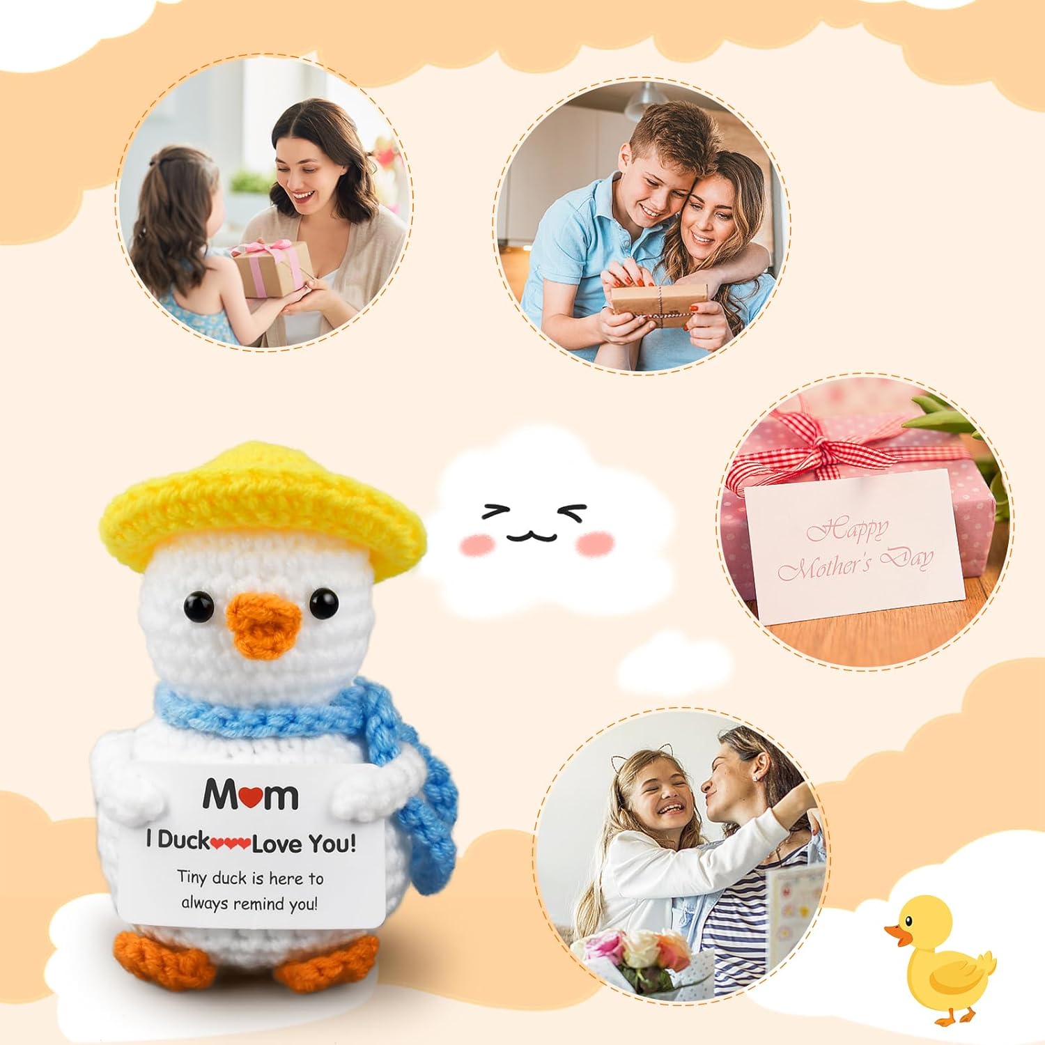 Gifts for Mom,Birthday Valentines Day Gifts for Women,Stocking Stuffers for Women I Duck Love You Mom Handmade Crochet Funny Cool Cute Small Duck