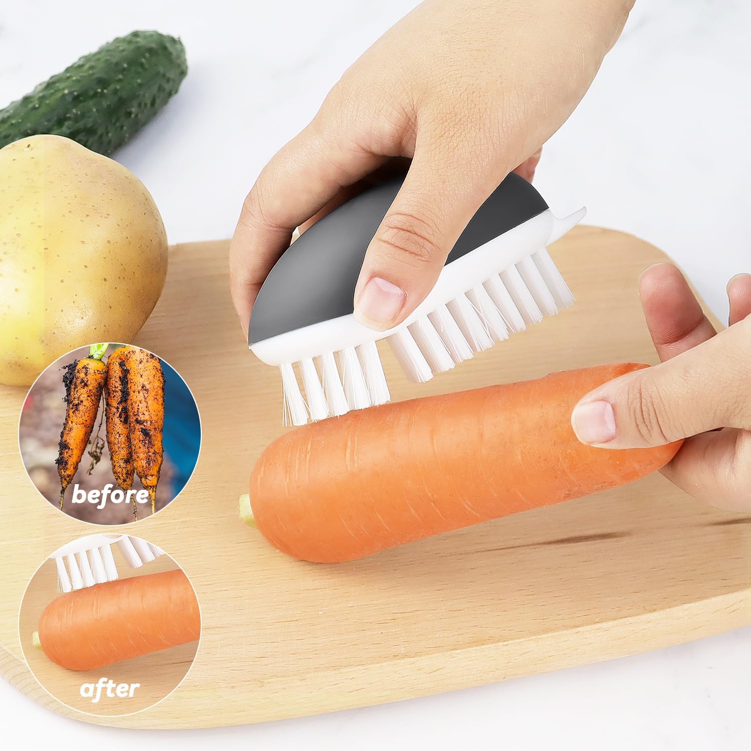 Vegetable Brush Potato Scrubber Brush Non Slip Comfortable Fruit Cleaning Tools for Washing Fruit Mushrooms Carrot or Tough-Skinned Vegetables 1 Pack Grey