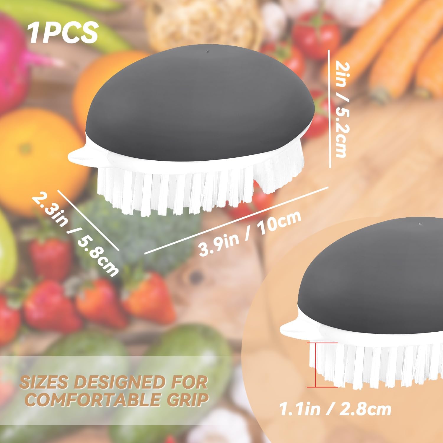 Vegetable Brush Potato Scrubber Brush Non Slip Comfortable Fruit Cleaning Tools for Washing Fruit Mushrooms Carrot or Tough-Skinned Vegetables 1 Pack Grey