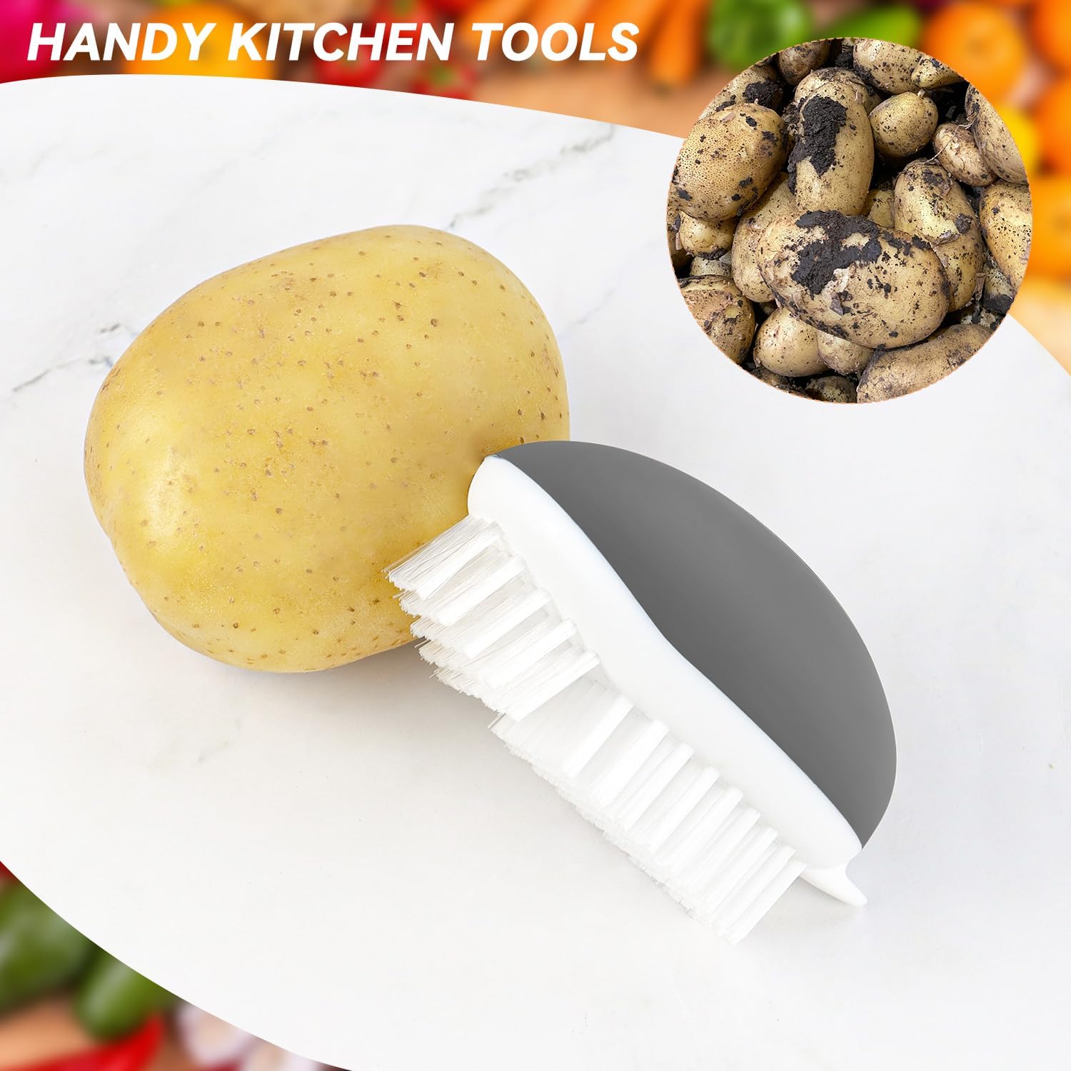 Vegetable Brush Potato Scrubber Brush Non Slip Comfortable Fruit Cleaning Tools for Washing Fruit Mushrooms Carrot or Tough-Skinned Vegetables 1 Pack Grey