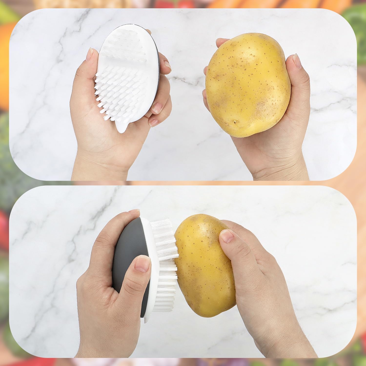 Vegetable Brush Potato Scrubber Brush Non Slip Comfortable Fruit Cleaning Tools for Washing Fruit Mushrooms Carrot or Tough-Skinned Vegetables 1 Pack Grey