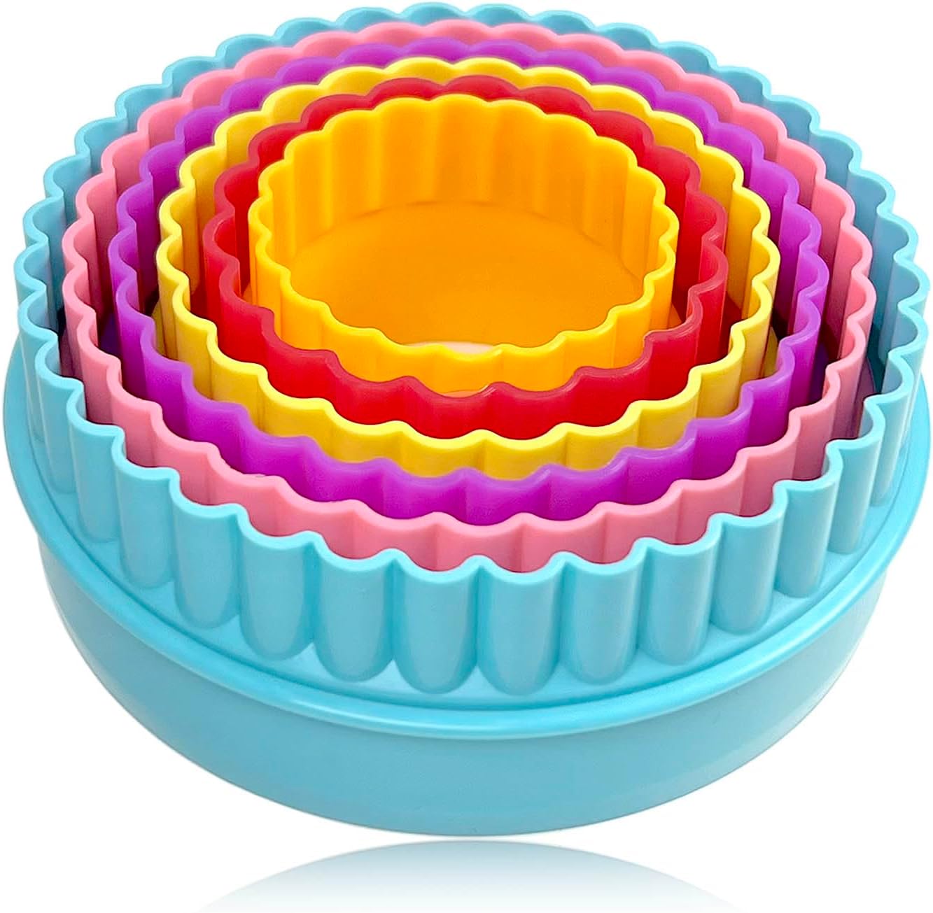 Cookie Biscuit Cutter Set, Two Side Cookie Cutters Plastic Set Multi-size Cake Fruit Vegetable Shapes Cutter Random color Round Shaped, 6 Pack