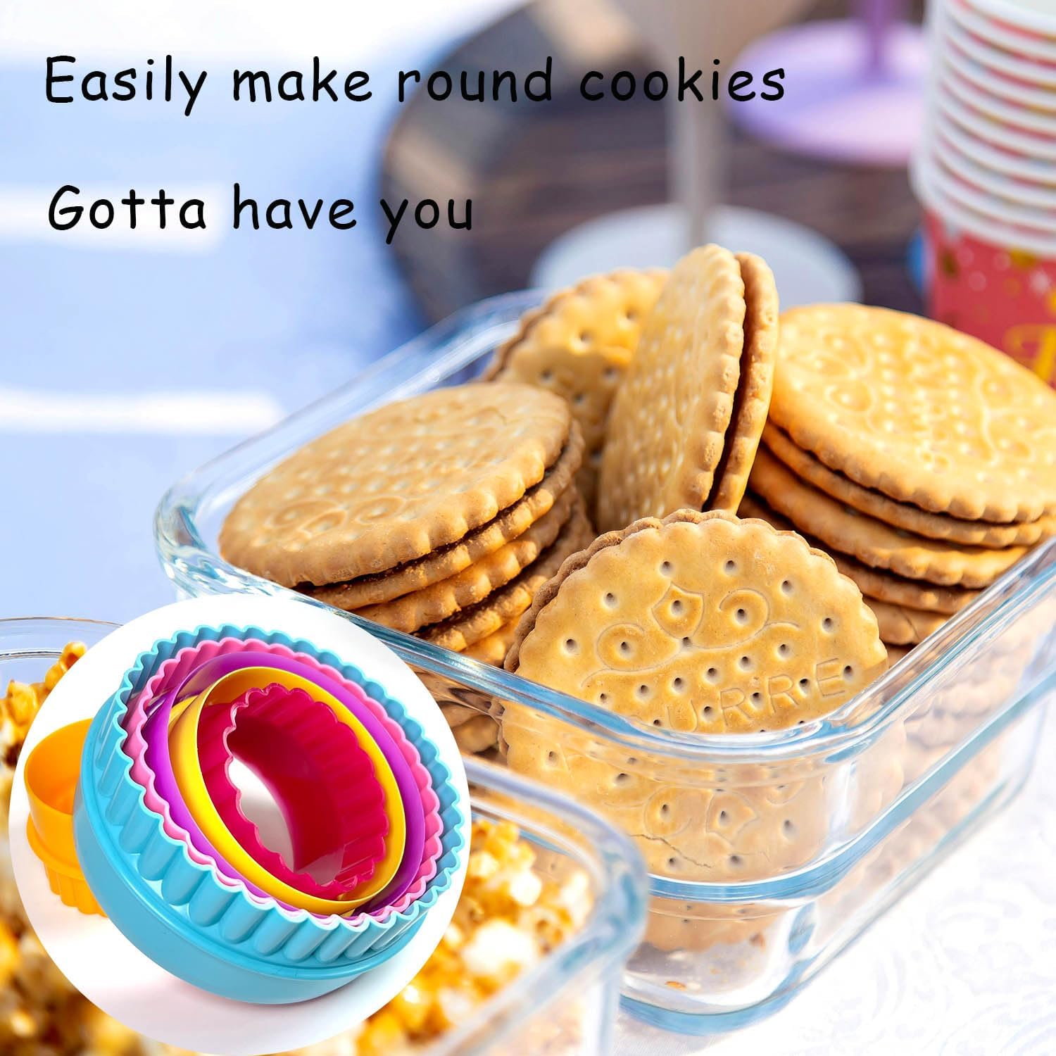 Cookie Biscuit Cutter Set, Two Side Cookie Cutters Plastic Set Multi-size Cake Fruit Vegetable Shapes Cutter Random color Round Shaped, 6 Pack