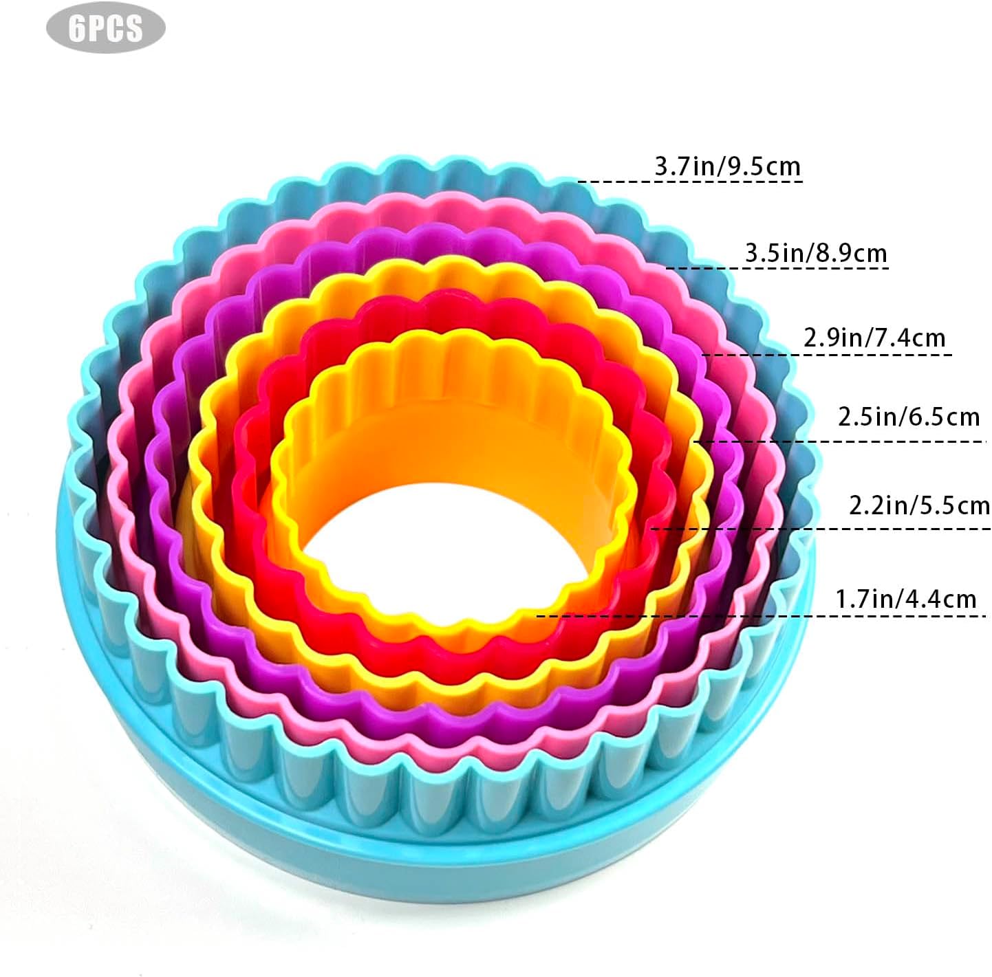 Cookie Biscuit Cutter Set, Two Side Cookie Cutters Plastic Set Multi-size Cake Fruit Vegetable Shapes Cutter Random color Round Shaped, 6 Pack