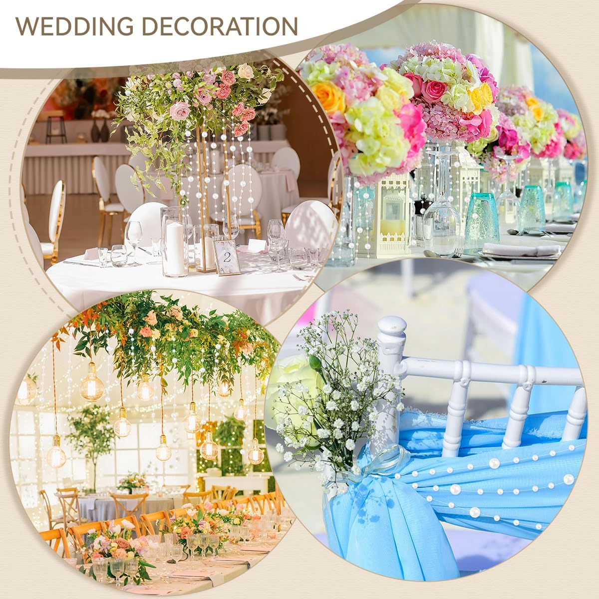 100 Feet Faux Pearls String Beads Fishing Line Artificial Decoration Pearl Strand Roll Beaded for Wedding Valentine Decoration DIY Accessories Party Supplies White