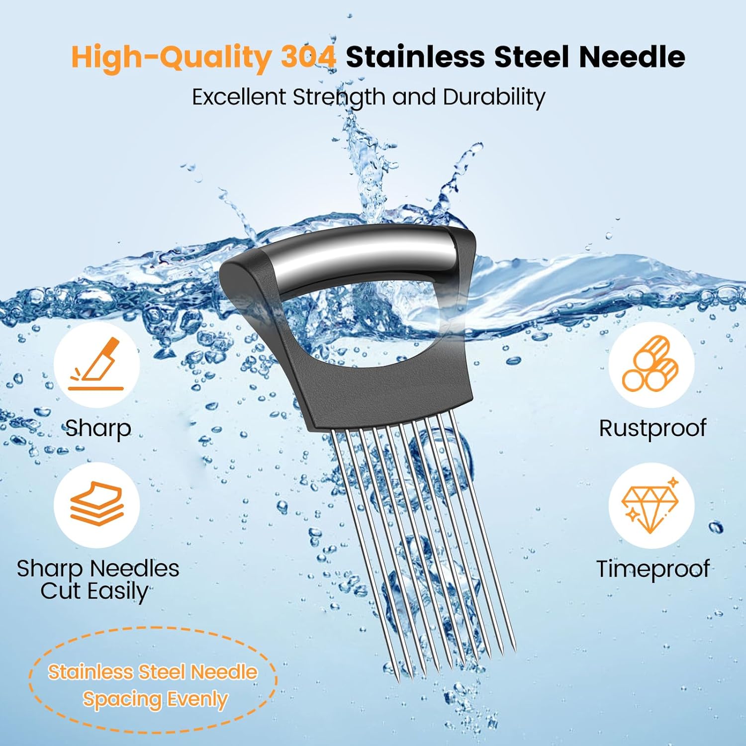 Onion Holder for Slicing, 304 Stainless Steel Onion Slicer Holder, Tomato & Vegetable Cutter, Fruit Slicer & Meat Tenderizer, Ergonomic Kitchen Gadget for Safe, Even & Odor-Free Cutting, Home Cooking