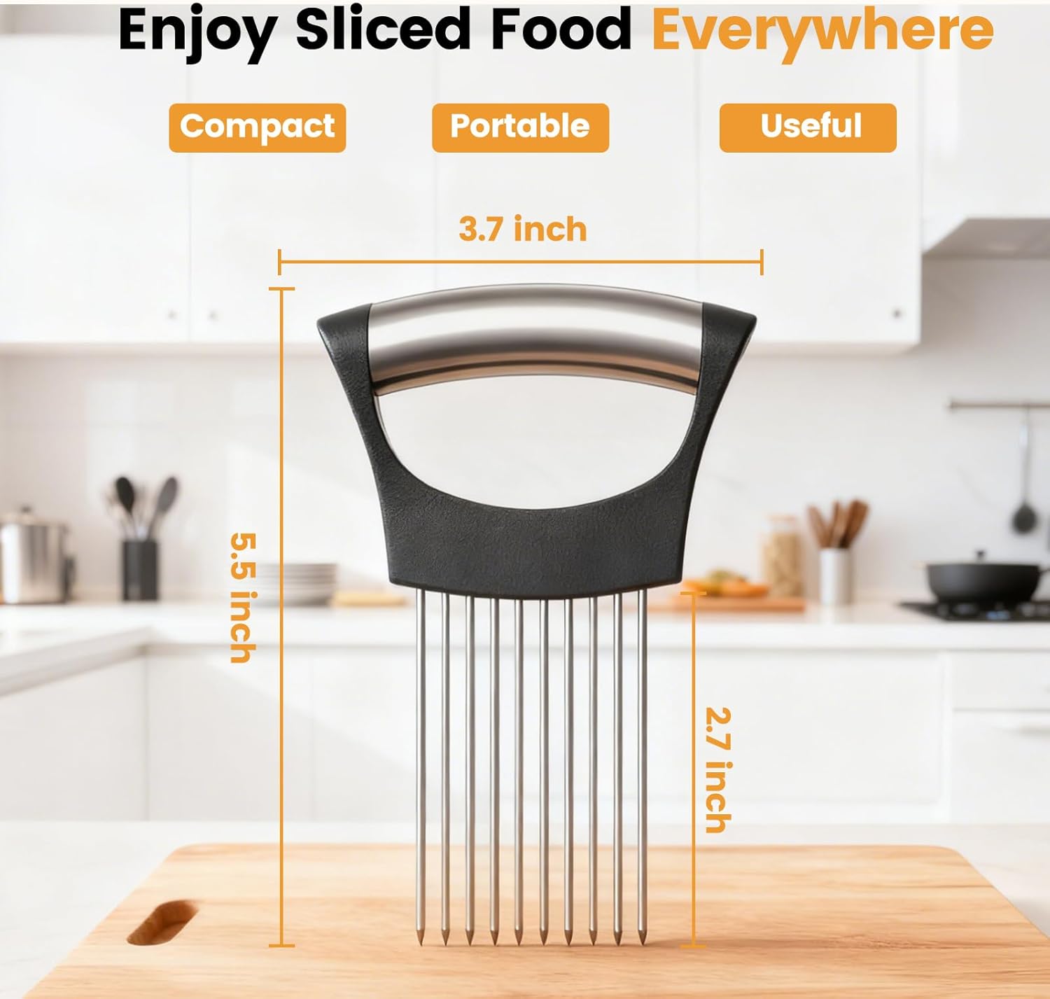Onion Holder for Slicing, 304 Stainless Steel Onion Slicer Holder, Tomato & Vegetable Cutter, Fruit Slicer & Meat Tenderizer, Ergonomic Kitchen Gadget for Safe, Even & Odor-Free Cutting, Home Cooking