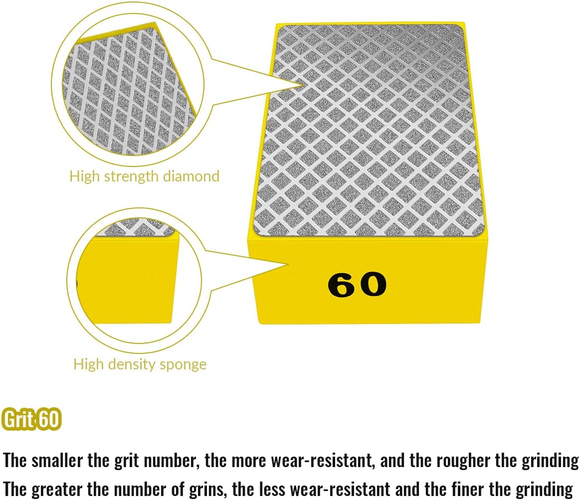1 Pcs Diamond Hand Pad Sanding Block Sharp Glass Grinding Polishing Pad Sanding Block Foam Backing Hand-Held Sanding Block for Sanding Polishing Marble Tile Ceramics 60#