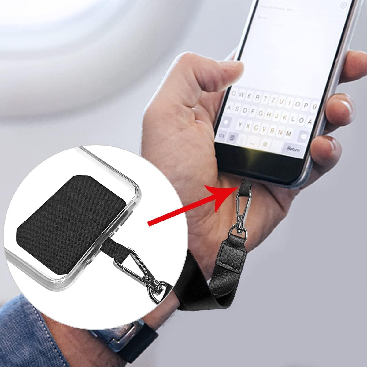 5 Pack Phone Tether Tab Cell Phone lanyard pad, Universal Phone Tether Tab Phone Lanyard Replacement Part Compatible with Most Smartphones Black