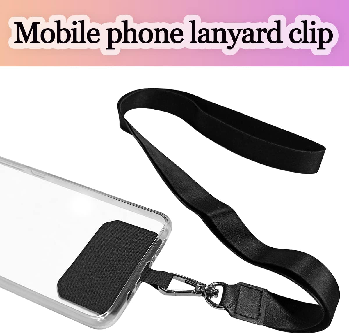 5 Pack Phone Tether Tab Cell Phone lanyard pad, Universal Phone Tether Tab Phone Lanyard Replacement Part Compatible with Most Smartphones Black