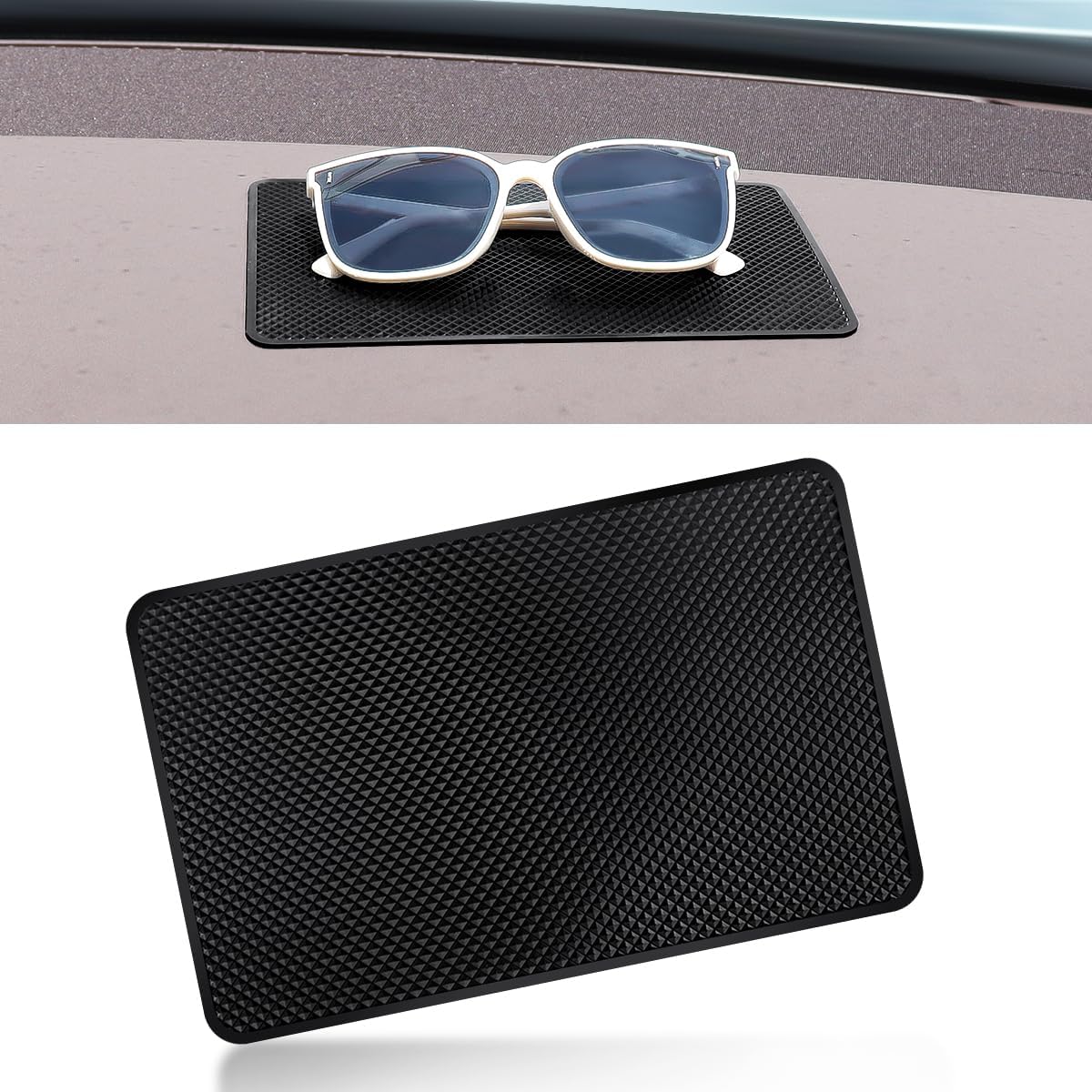 2 Pack Car Dashboard Anti-Slip Rubber Pad, Car Dashboard Non Slip Mat, Black Grid Anti Slip Sticky Pad for Cell Phone, Sunglasses, Keys Electronic Devices 7.5""x 4.7""