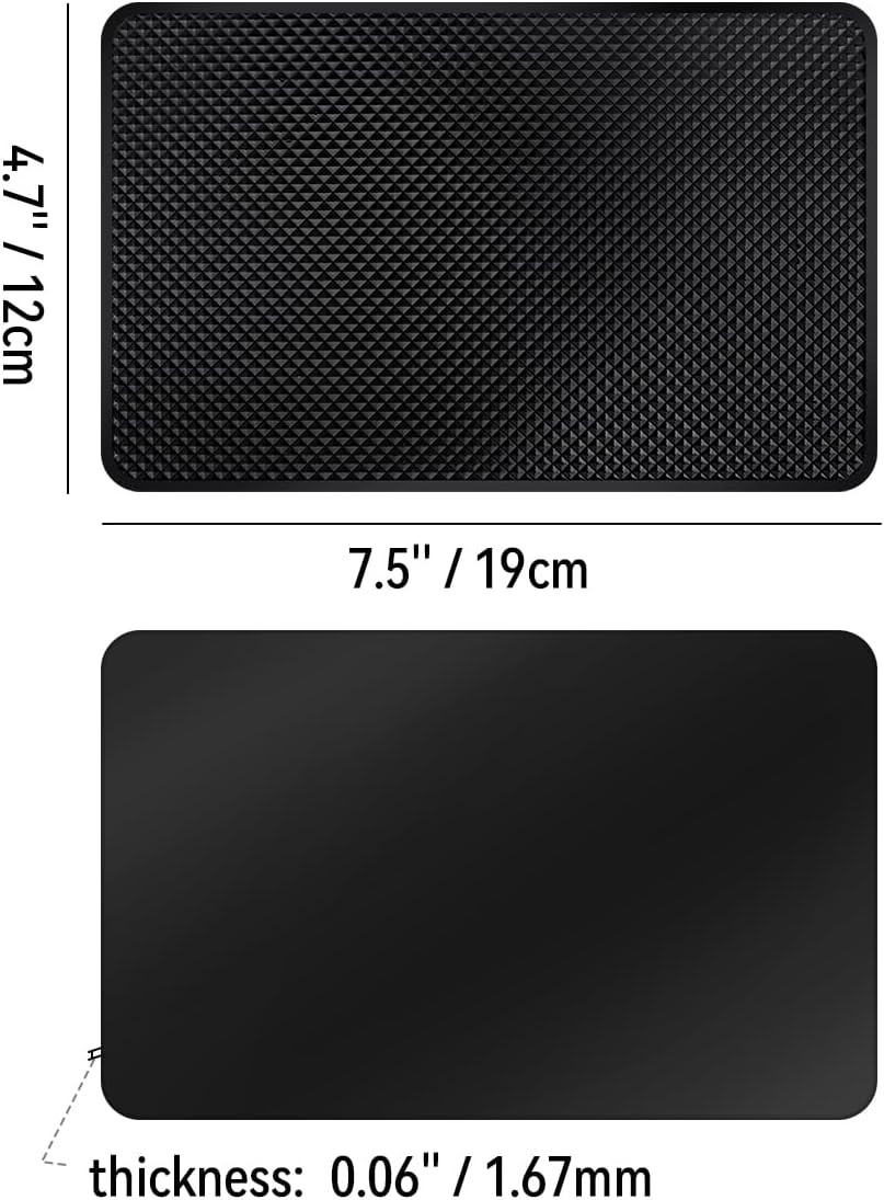 2 Pack Car Dashboard Anti-Slip Rubber Pad, Car Dashboard Non Slip Mat, Black Grid Anti Slip Sticky Pad for Cell Phone, Sunglasses, Keys Electronic Devices 7.5""x 4.7""