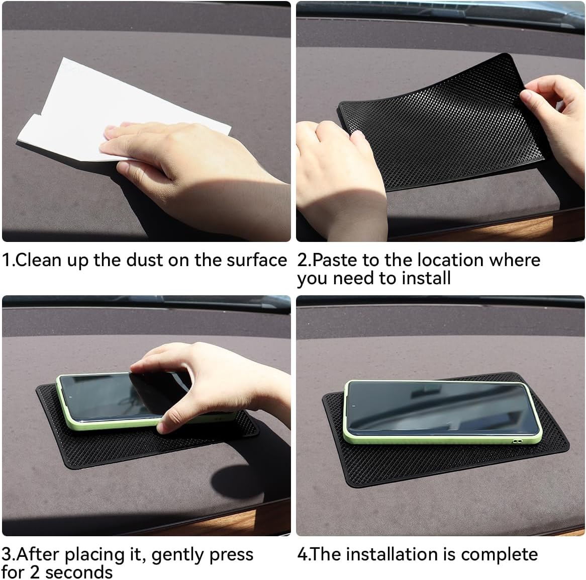 2 Pack Car Dashboard Anti-Slip Rubber Pad, Car Dashboard Non Slip Mat, Black Grid Anti Slip Sticky Pad for Cell Phone, Sunglasses, Keys Electronic Devices 7.5""x 4.7""