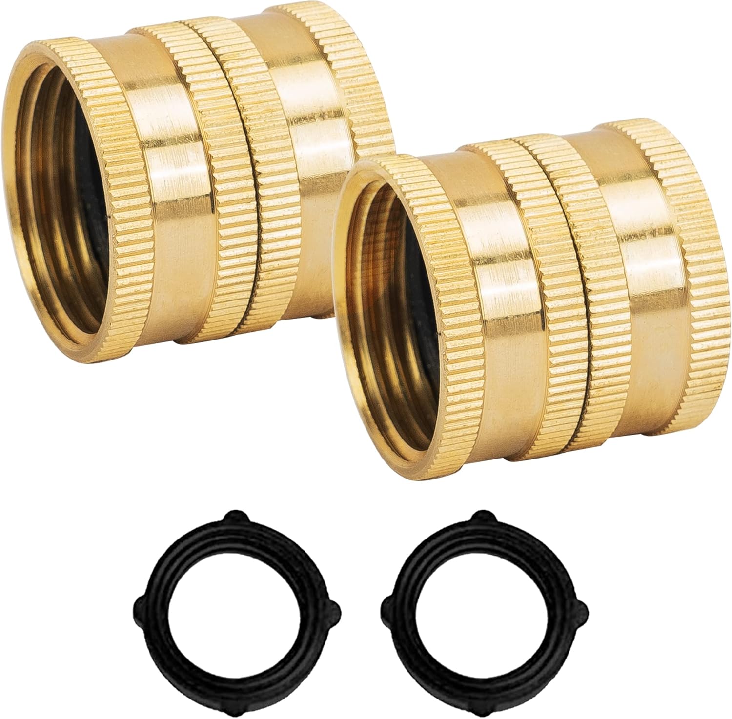 Garden Hose Adapter, 3/4 Inch Solid Brass Hose Connectors, 2 Pack Hose Connector with 2 Extra Washers Female to Female