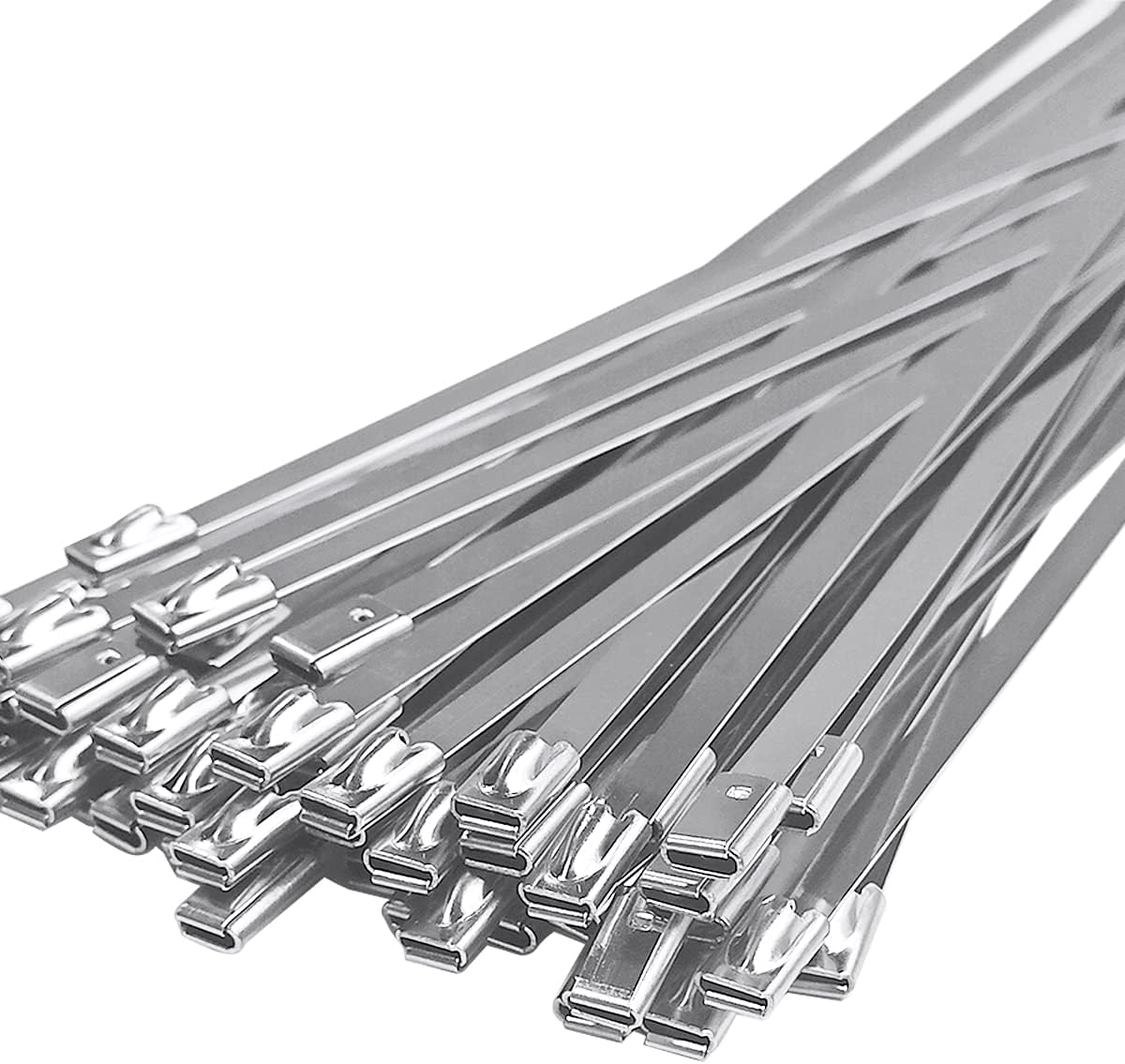 50pcs Metal Cable Zip Ties, 304 Stainless Steel Cable Ties, Exhaust Wrap Multi-Purpose Locking Cable Metal Zip Ties 11.8 Inches