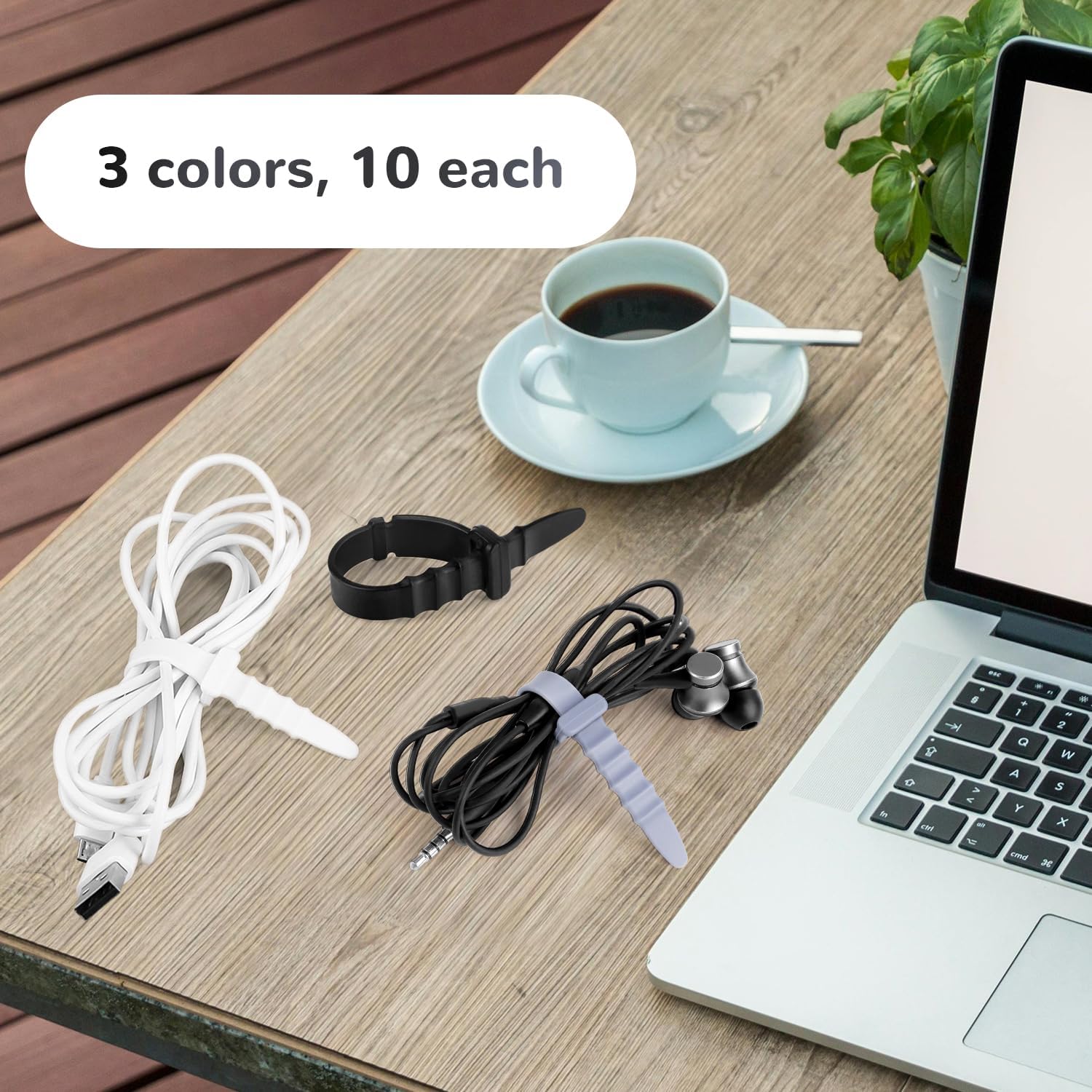 30Pcs Silicone Zip Ties Rubber Cable Ties 4.5 inch Reusable Zip Ties Elastic Cable Organizer for Wire Management Grey, White, Black