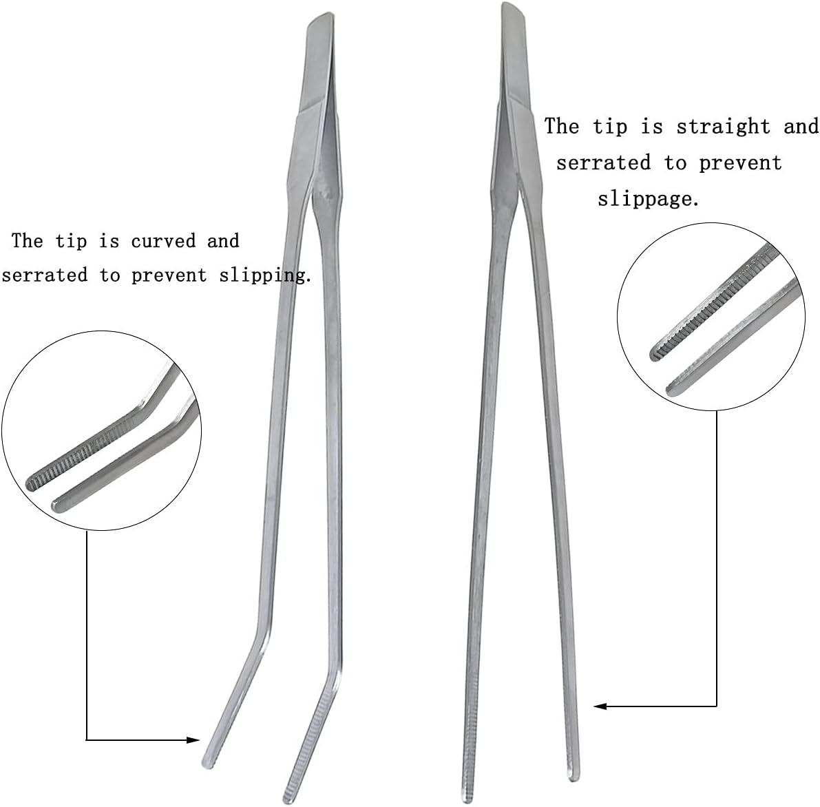 2 Pcs Feeding Tongs, Aquarium Tweezers Stainless Steel Straight and Curved Tweezers Set 27cm/10.6 inches Aquascaping Tools for Hold Worms, Reptiles, Lizards, Bearded Dragon Silver