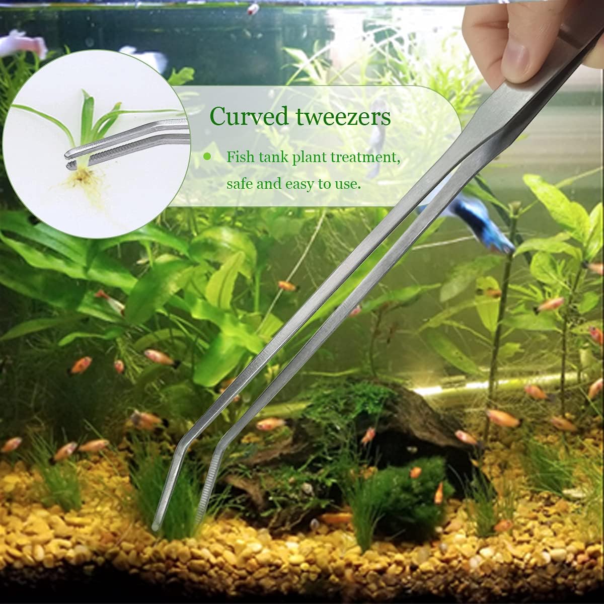2 Pcs Feeding Tongs, Aquarium Tweezers Stainless Steel Straight and Curved Tweezers Set 27cm/10.6 inches Aquascaping Tools for Hold Worms, Reptiles, Lizards, Bearded Dragon Silver