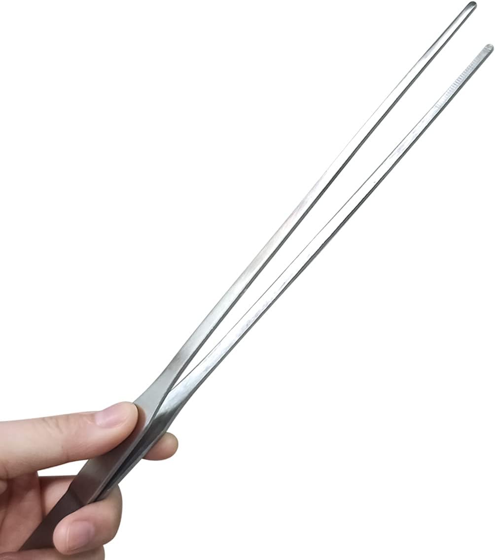 2 Pcs Feeding Tongs, Aquarium Tweezers Stainless Steel Straight and Curved Tweezers Set 27cm/10.6 inches Aquascaping Tools for Hold Worms, Reptiles, Lizards, Bearded Dragon Silver