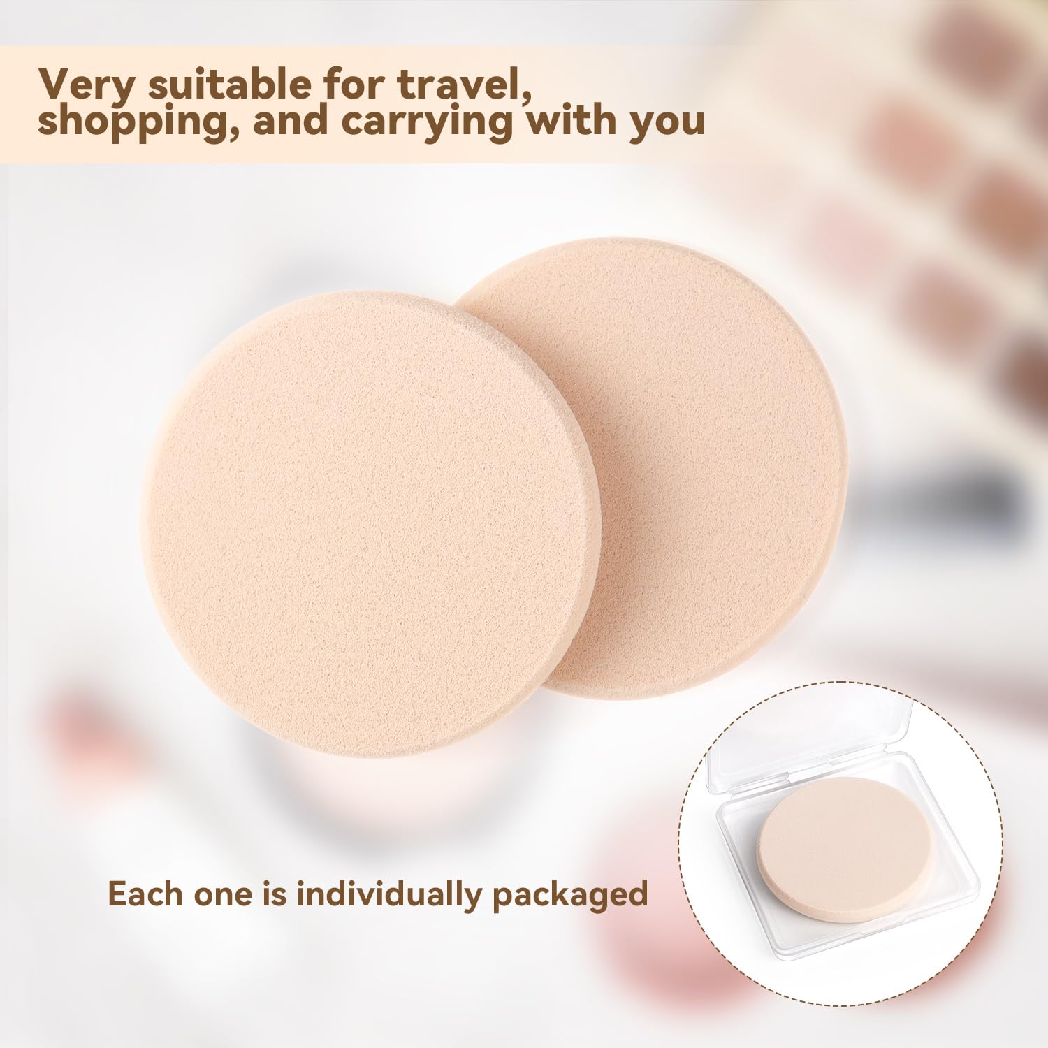 2 Pcs Makeup Sponges with Travel Case, Facial Primer Compact Powder Puff, Cosmetics Blush Applicators Sponges for All Skin Types Wet and Dry Dual Use Round