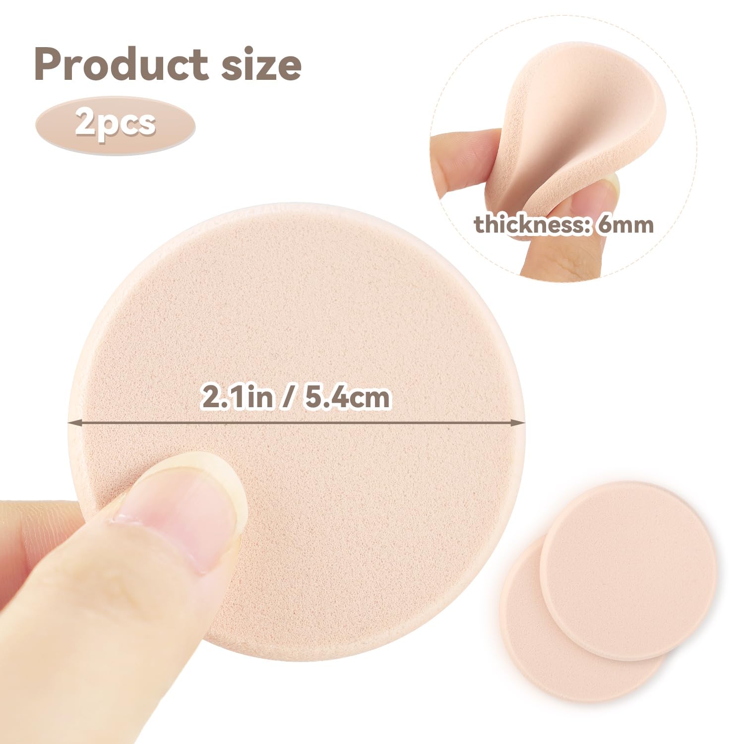 2 Pcs Makeup Sponges with Travel Case, Facial Primer Compact Powder Puff, Cosmetics Blush Applicators Sponges for All Skin Types Wet and Dry Dual Use Round