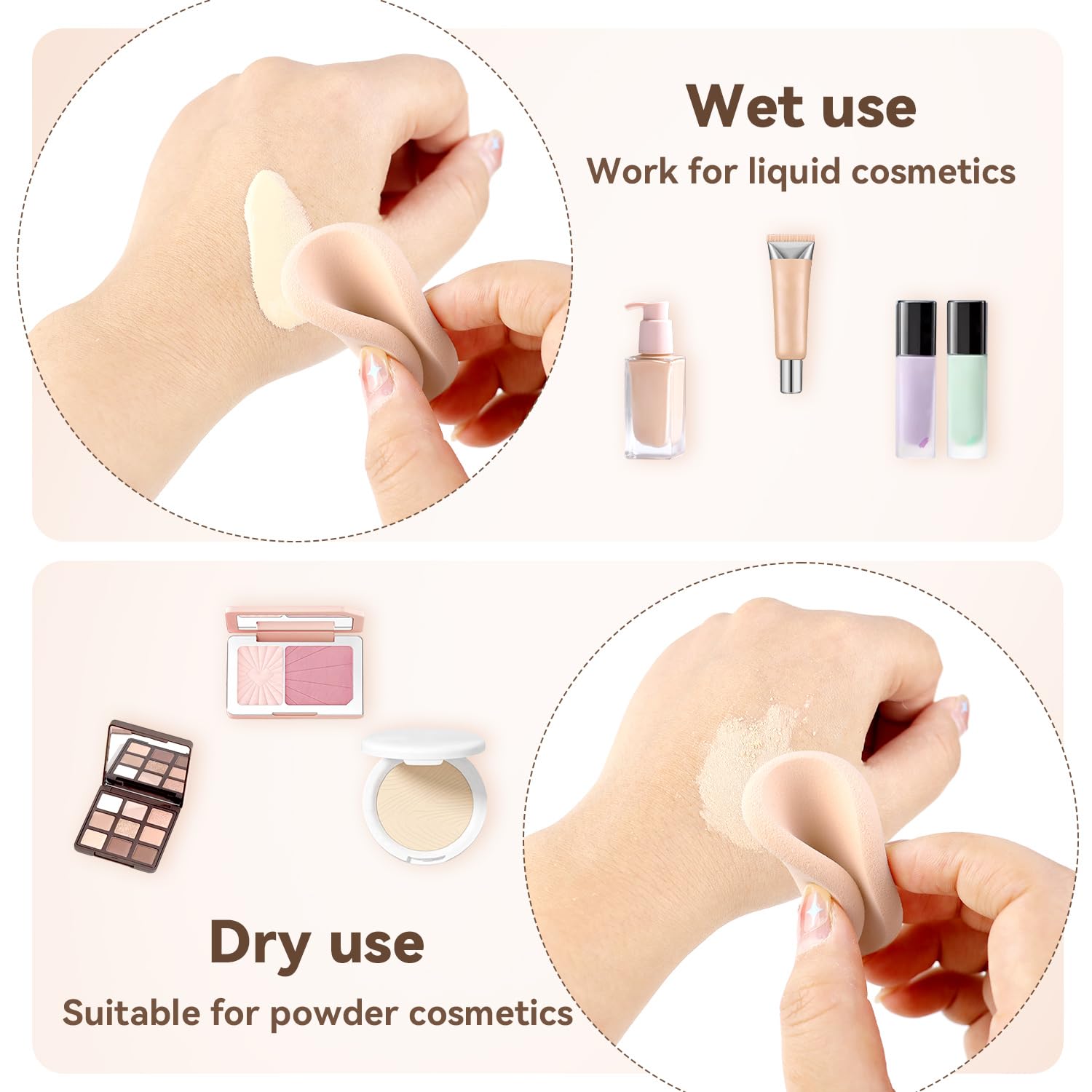 2 Pcs Makeup Sponges with Travel Case, Facial Primer Compact Powder Puff, Cosmetics Blush Applicators Sponges for All Skin Types Wet and Dry Dual Use Round