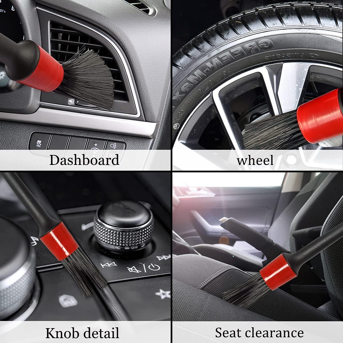 5 Different Sizes Detailing Brush Set, Wheel & Tire Brush, Perfect for Cleaning Wheels,Car Dashboard, Interior, Exterior, Leather, Air Vents, Emblems, Motorcy
