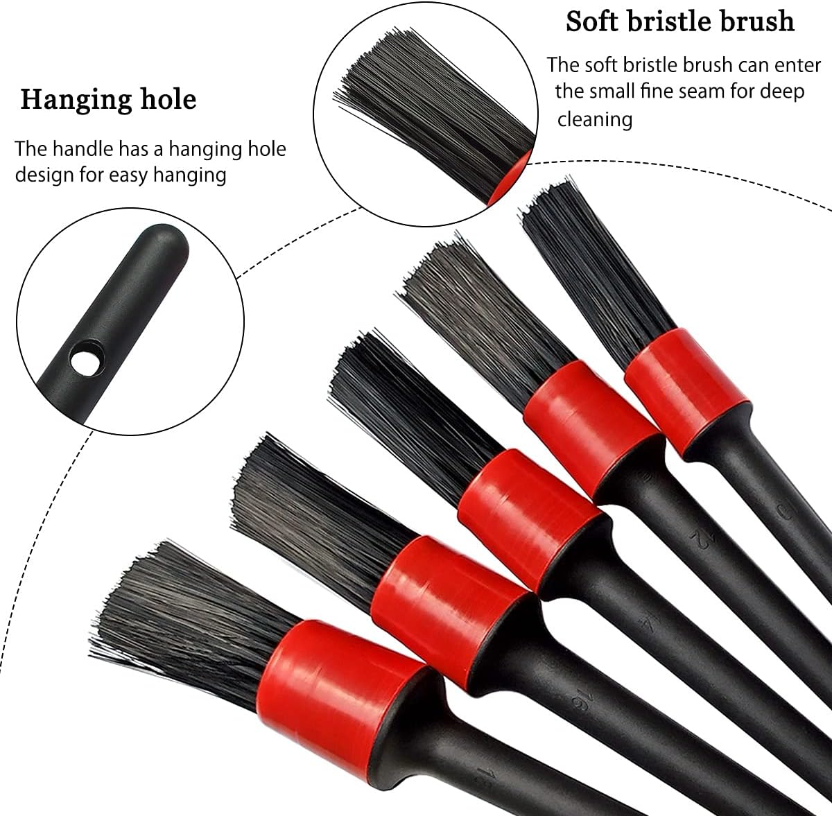 5 Different Sizes Detailing Brush Set, Wheel & Tire Brush, Perfect for Cleaning Wheels,Car Dashboard, Interior, Exterior, Leather, Air Vents, Emblems, Motorcy