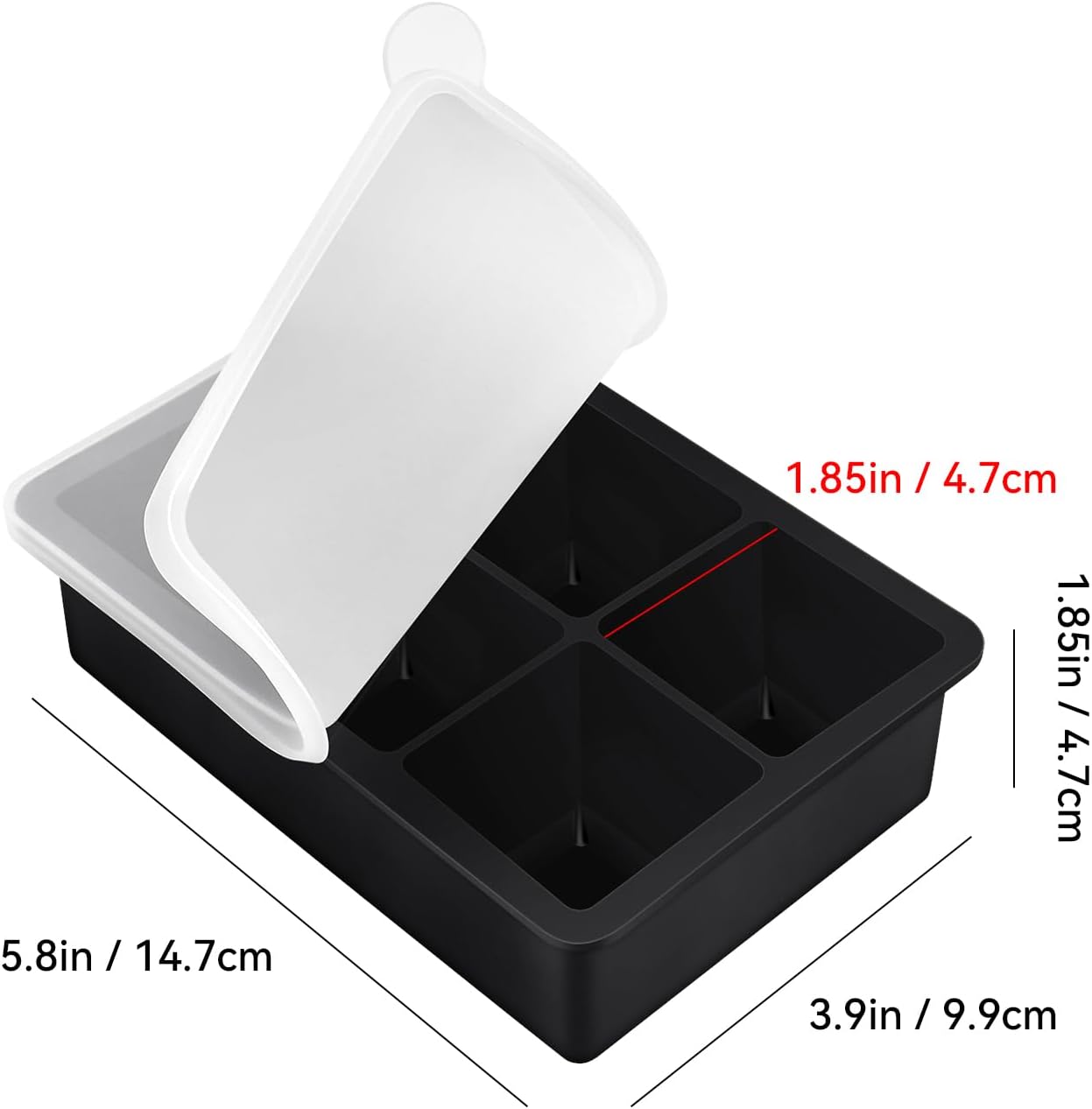 Large Ice Cube Tray with Lids, Big Square Silicone Freezer Mold, 2inch Huge Cubed Ice Maker for Whiskey, Cocktail, Freezing Broth, Rice, Leftovers and More 1-Pack 6 Cavities