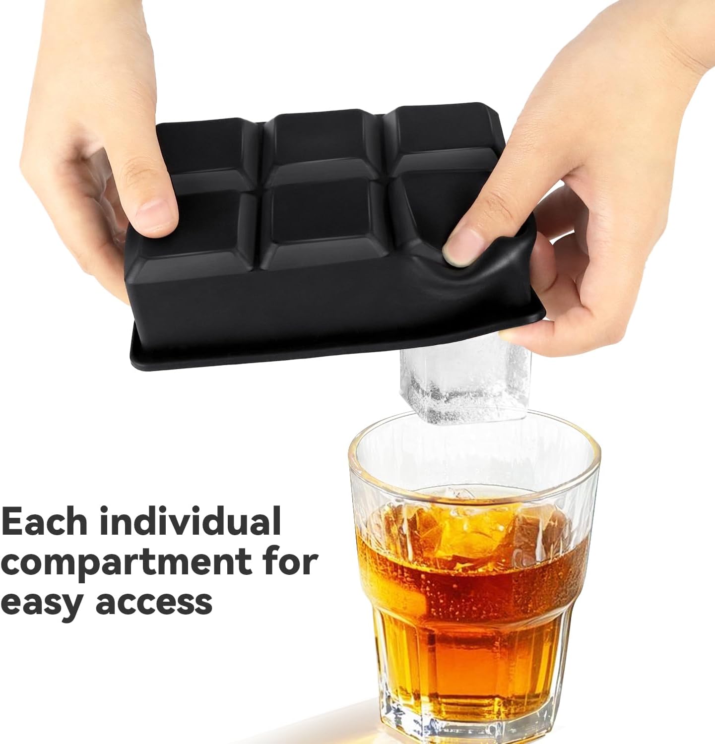 Large Ice Cube Tray with Lids, Big Square Silicone Freezer Mold, 2inch Huge Cubed Ice Maker for Whiskey, Cocktail, Freezing Broth, Rice, Leftovers and More 1-Pack 6 Cavities