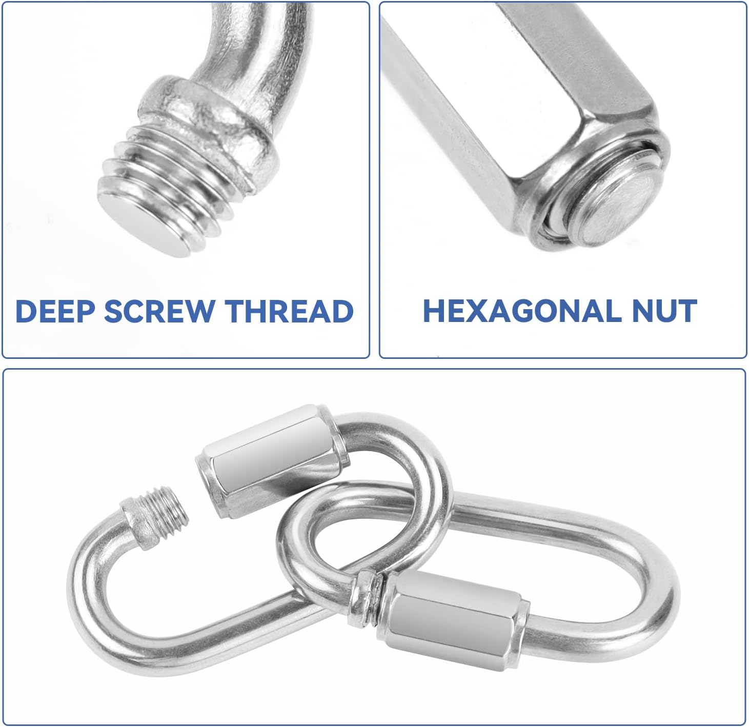 2 Pack Chain Quick Links Duty Chain Link Connector 304 Stainless Steel Locking Carabiner Screw Carabiner, Chain Hooks for Outdoor Traveling Equipment, Connecting Hammock