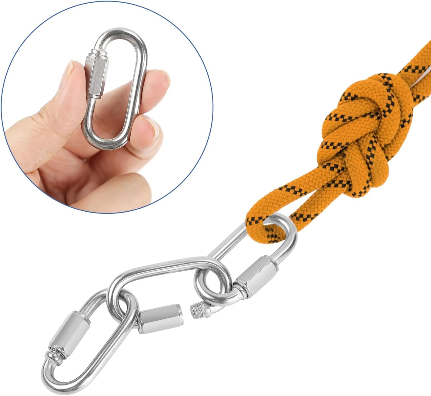 2 Pack Chain Quick Links Duty Chain Link Connector 304 Stainless Steel Locking Carabiner Screw Carabiner, Chain Hooks for Outdoor Traveling Equipment, Connecting Hammock