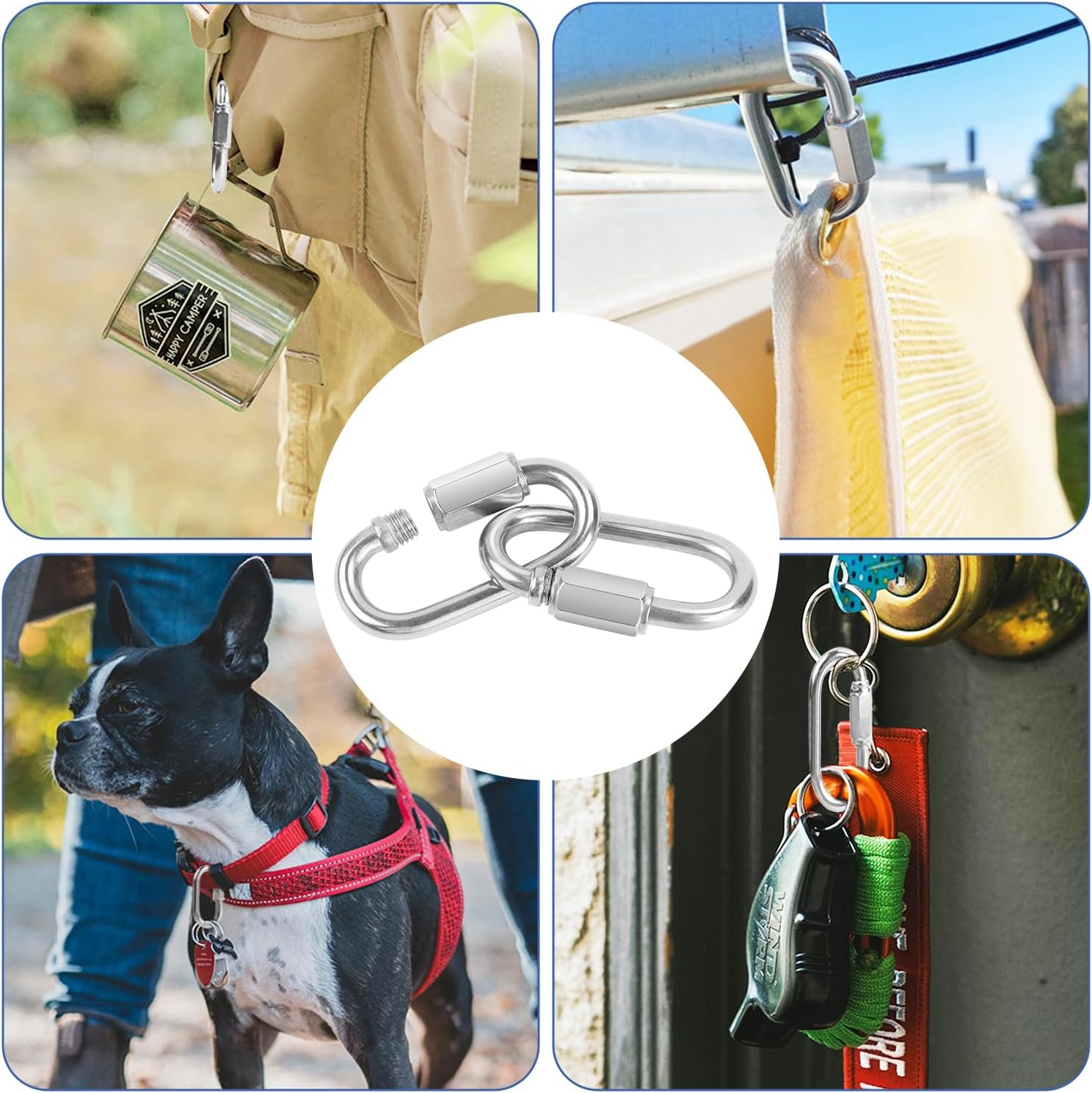 2 Pack Chain Quick Links Duty Chain Link Connector 304 Stainless Steel Locking Carabiner Screw Carabiner, Chain Hooks for Outdoor Traveling Equipment, Connecting Hammock