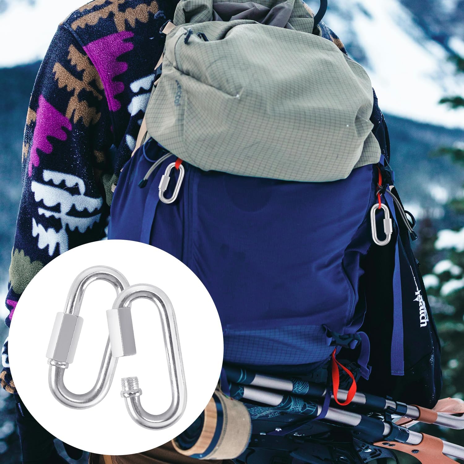 2 Pack M5 D-Shape Silver Steel Quick Link Carabiner, Chain Hooks for Outdoor Traveling Equipment, Connecting Hammock M5-1.9 Inch / 4.8 cm