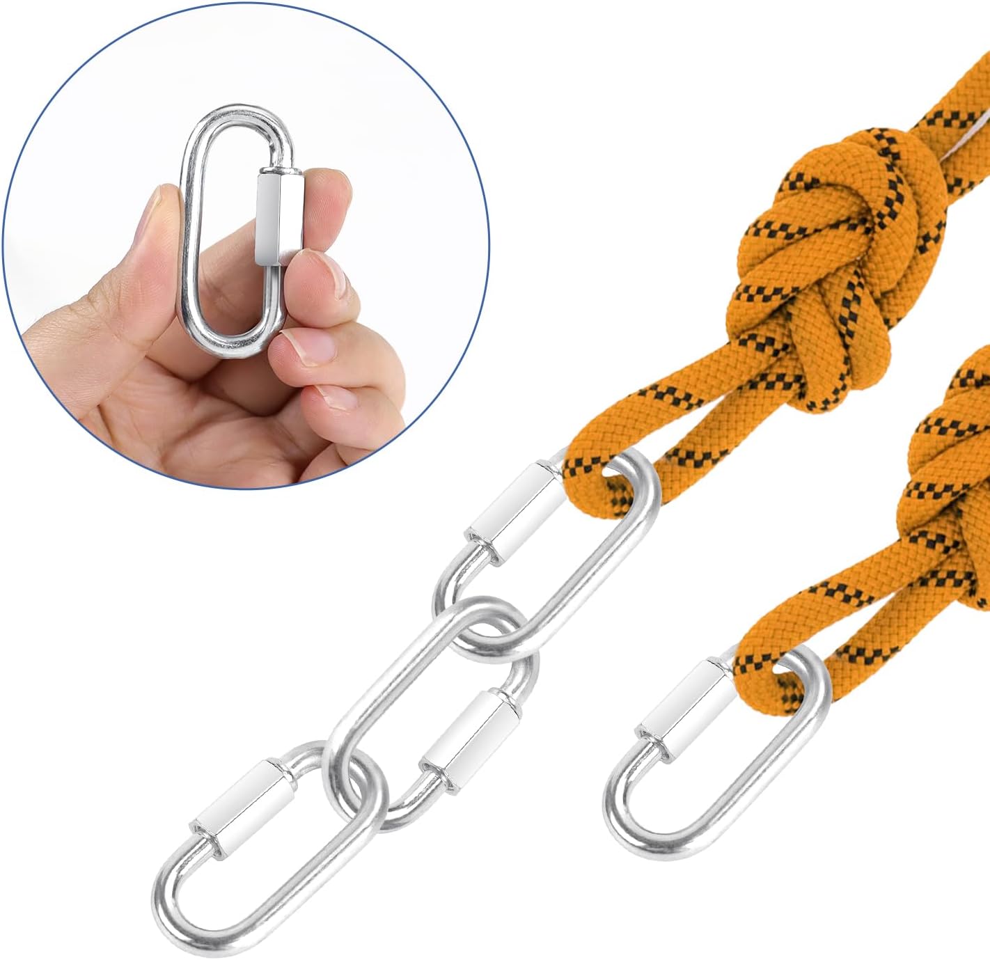 2 Pack M5 D-Shape Silver Steel Quick Link Carabiner, Chain Hooks for Outdoor Traveling Equipment, Connecting Hammock M5-1.9 Inch / 4.8 cm