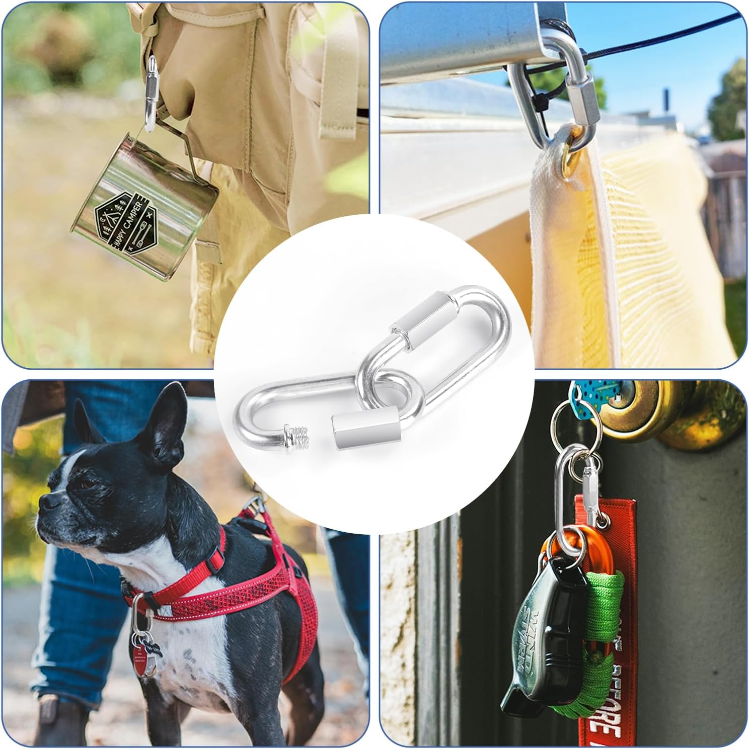 2 Pack M5 D-Shape Silver Steel Quick Link Carabiner, Chain Hooks for Outdoor Traveling Equipment, Connecting Hammock M5-1.9 Inch / 4.8 cm