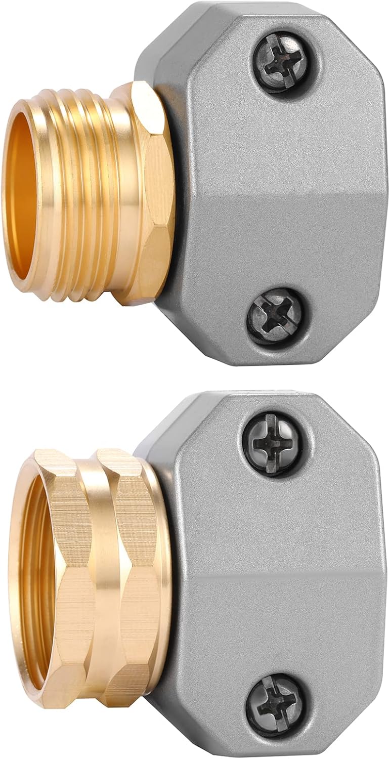Zinc and Aluminum Male and Female Coupling, Fits All 5/8-Inch and 3/4-Inch Garden Hose Repair Fitting, 2 Pack Female & Male