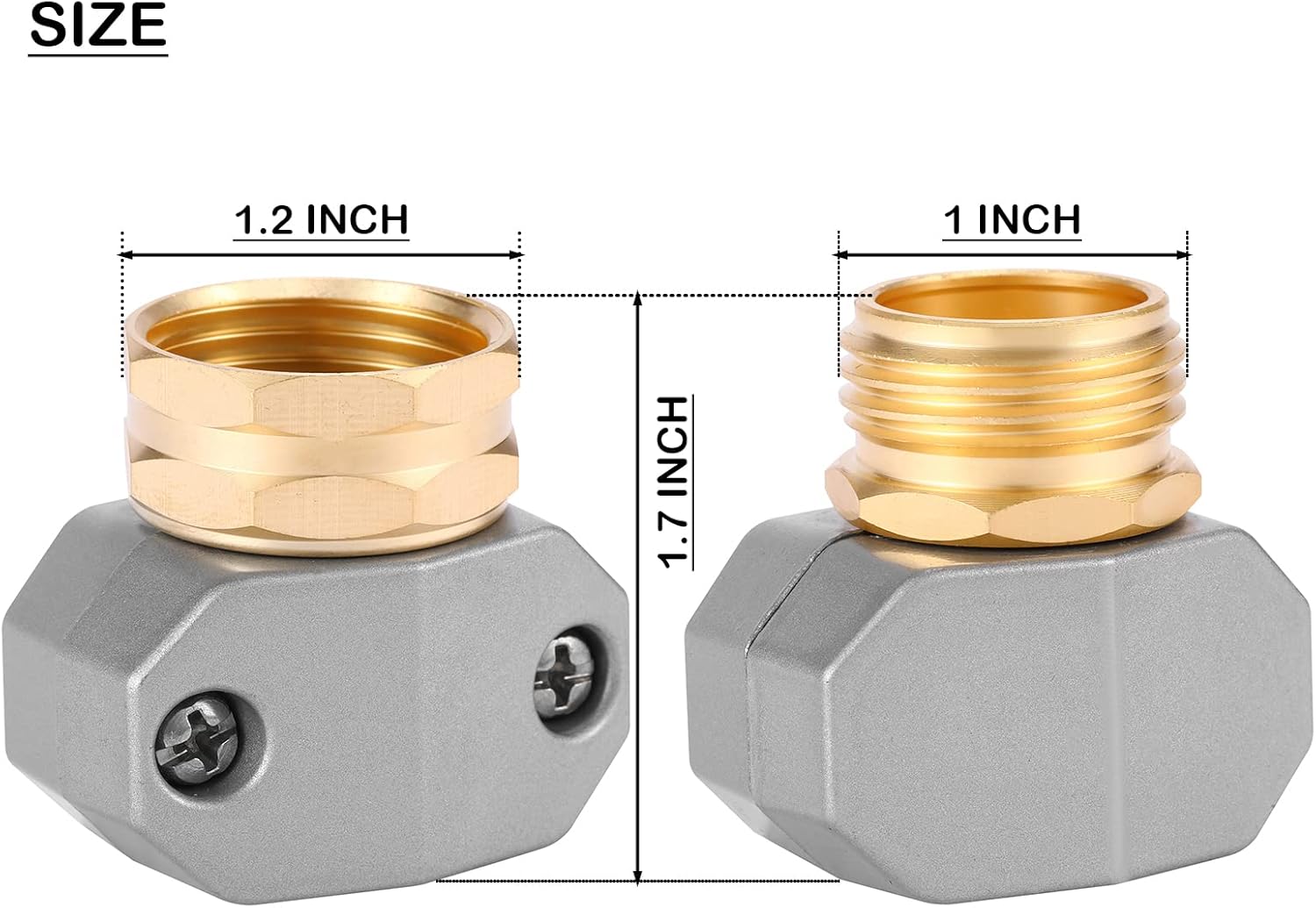 Zinc and Aluminum Male and Female Coupling, Fits All 5/8-Inch and 3/4-Inch Garden Hose Repair Fitting, 2 Pack Female & Male
