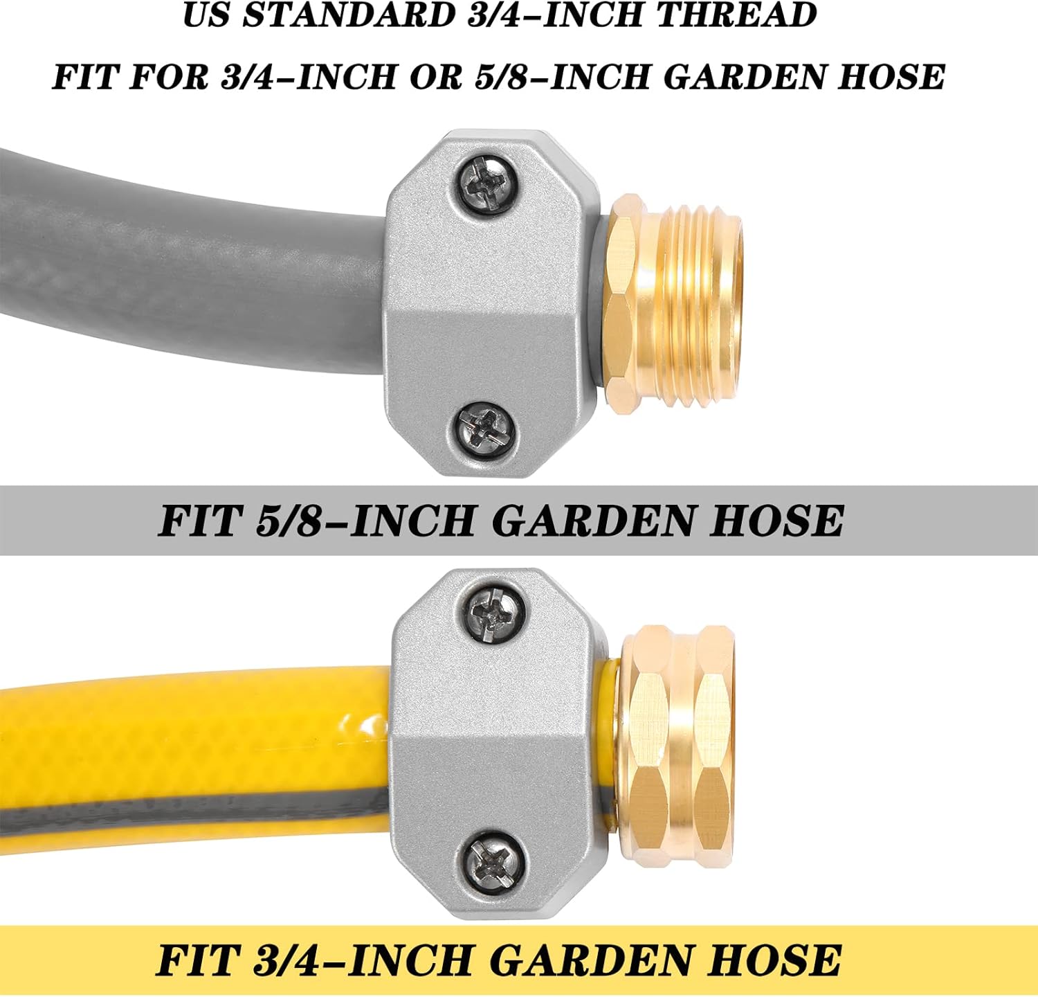 Zinc and Aluminum Male and Female Coupling, Fits All 5/8-Inch and 3/4-Inch Garden Hose Repair Fitting, 2 Pack Female & Male