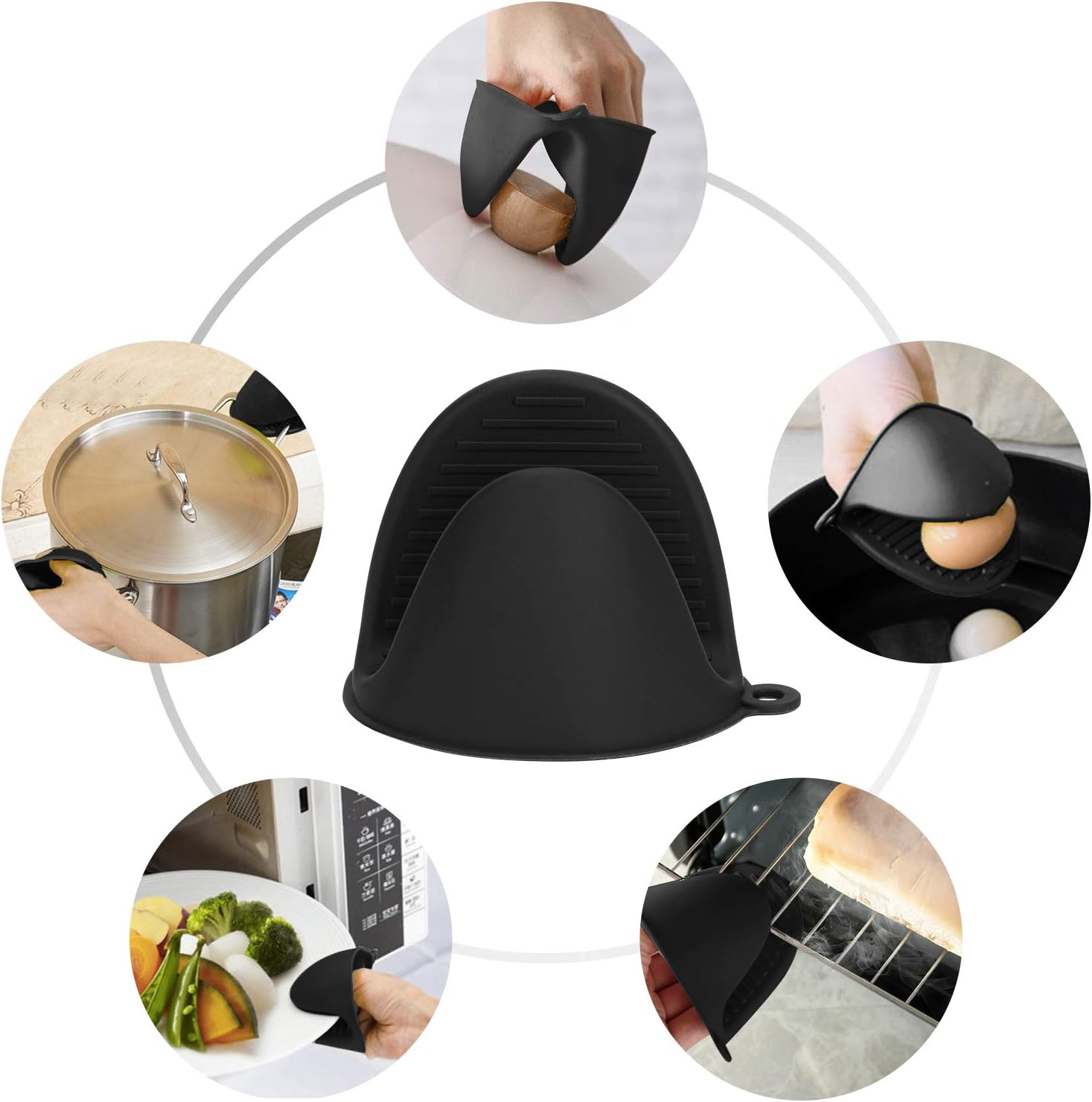 Silicone Oven Mitts Pot Holders Sets for Kitchen Heat Resistant Small Kitchen Mittens Rubber Air Fryer Mitts Mini Pot Pinch Grip for Cooking and Baking 1 Pair Black