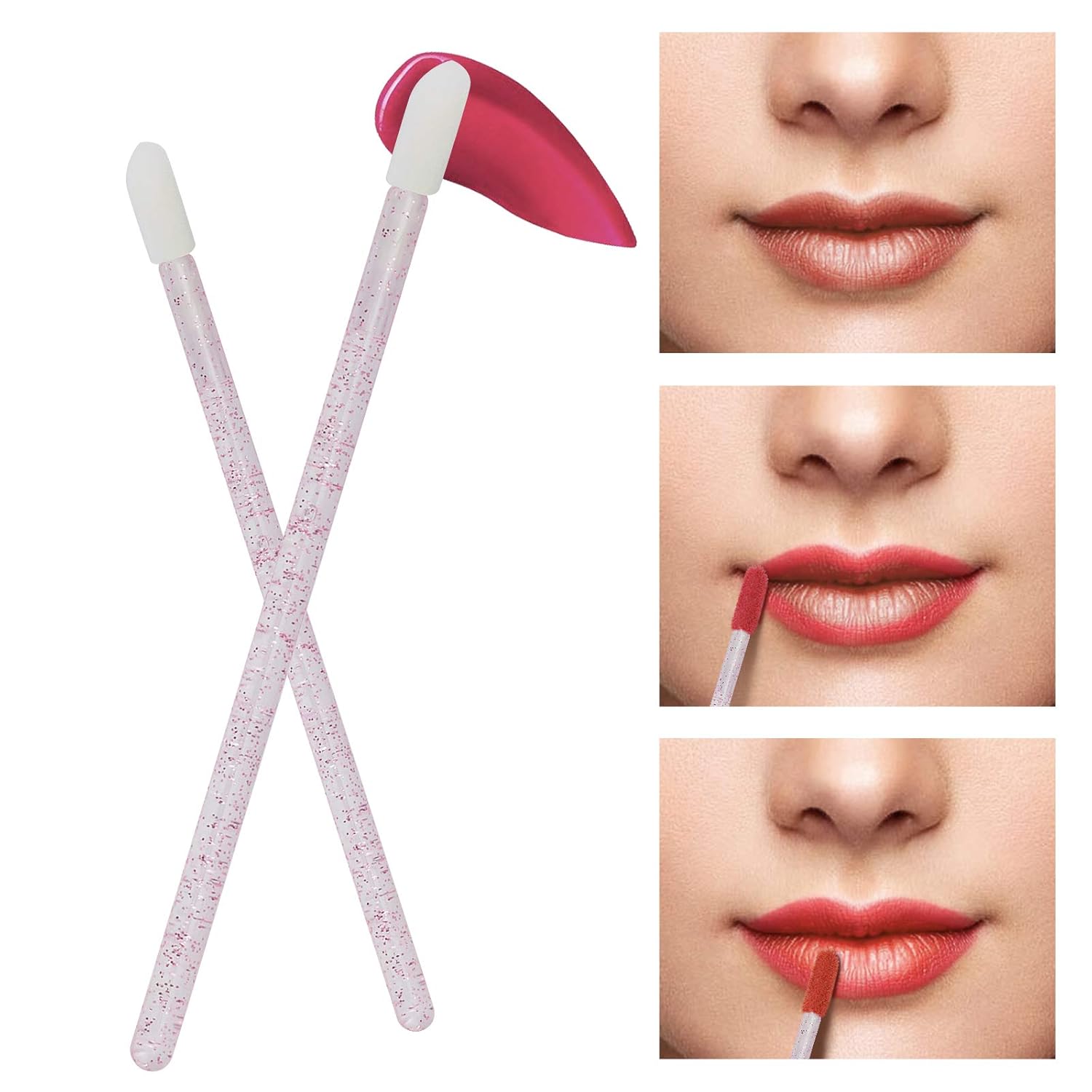 300 PCS Lip Brush, Disposable Makeup Applicators, Lip Gloss Brush Lipstick Applicator Wands, Multicolor Makeup Tool Kits Beauty Lipstick Cosmetic Crystal Pink