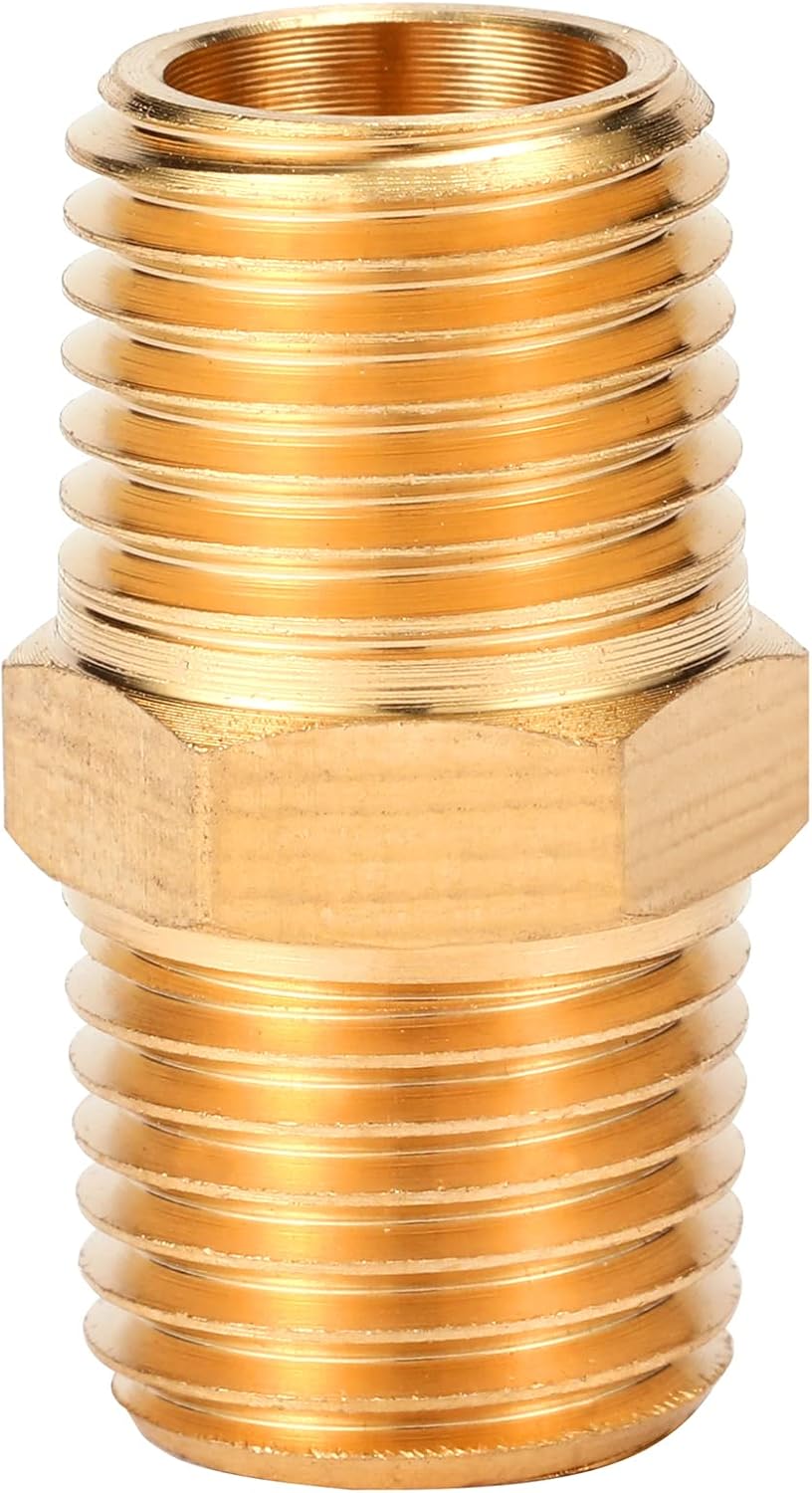 4 pcs Solid Brass Pipe Fitting, Hex Nipple, 1/4" x 1/4" NPT Male Pipe Adapter O.D x O.D: 1/2'' x 1/2''