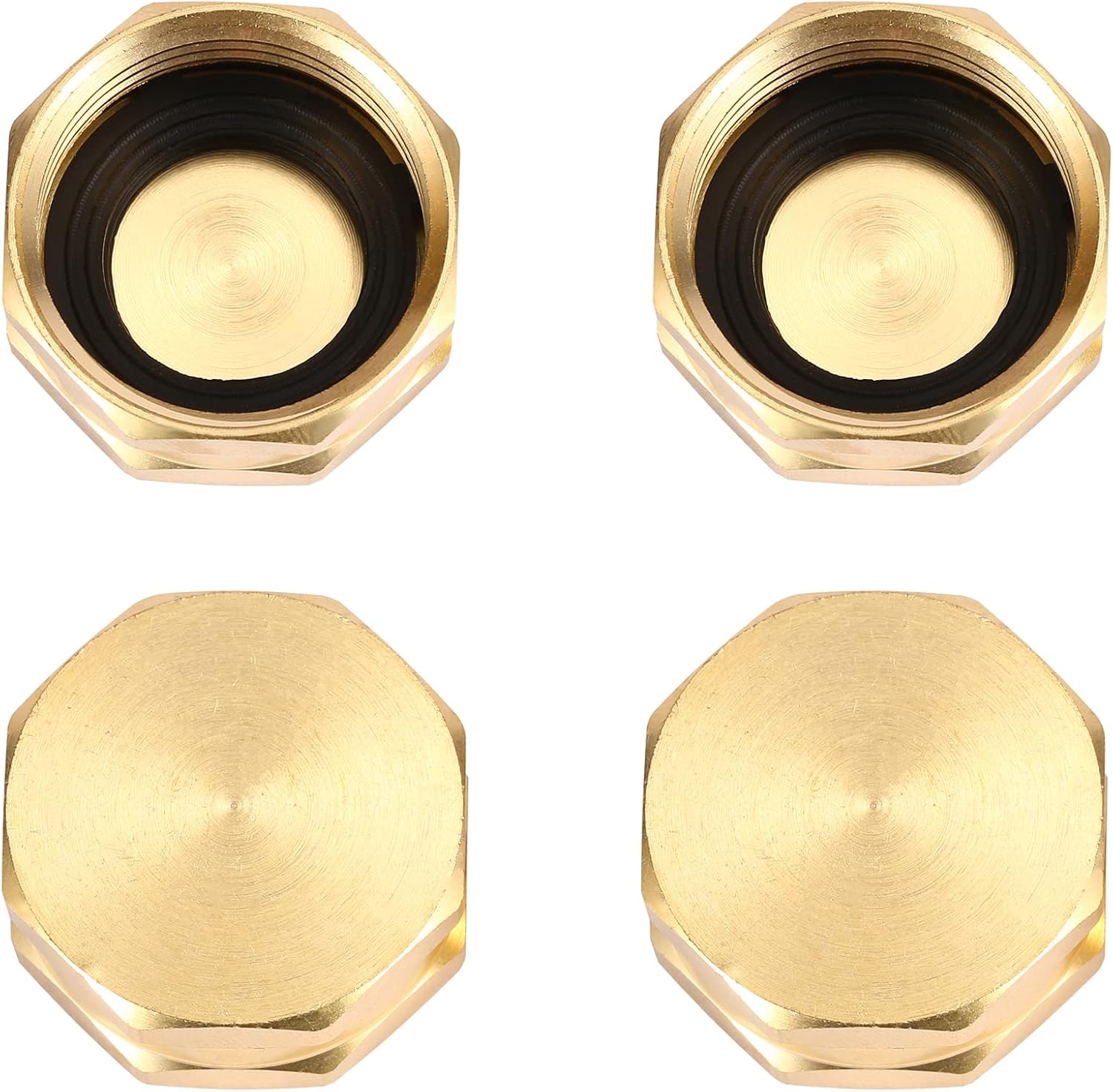 4 Pack Garden Hose End Caps with Washers, Brass Spigot Cap, 3/4" Female End Cap